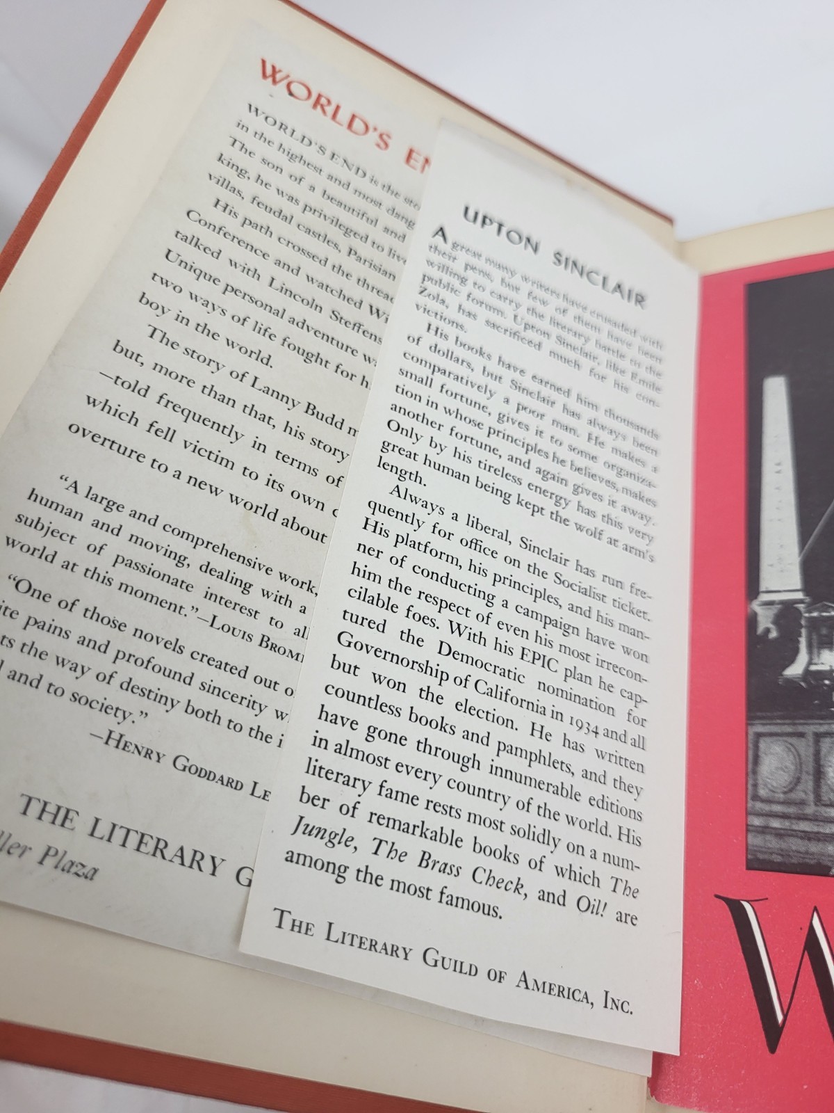 World’s End by Upton Sinclair 1940 Vtg HC 1st Ed + Wings Intro Pamphlet Beecroft