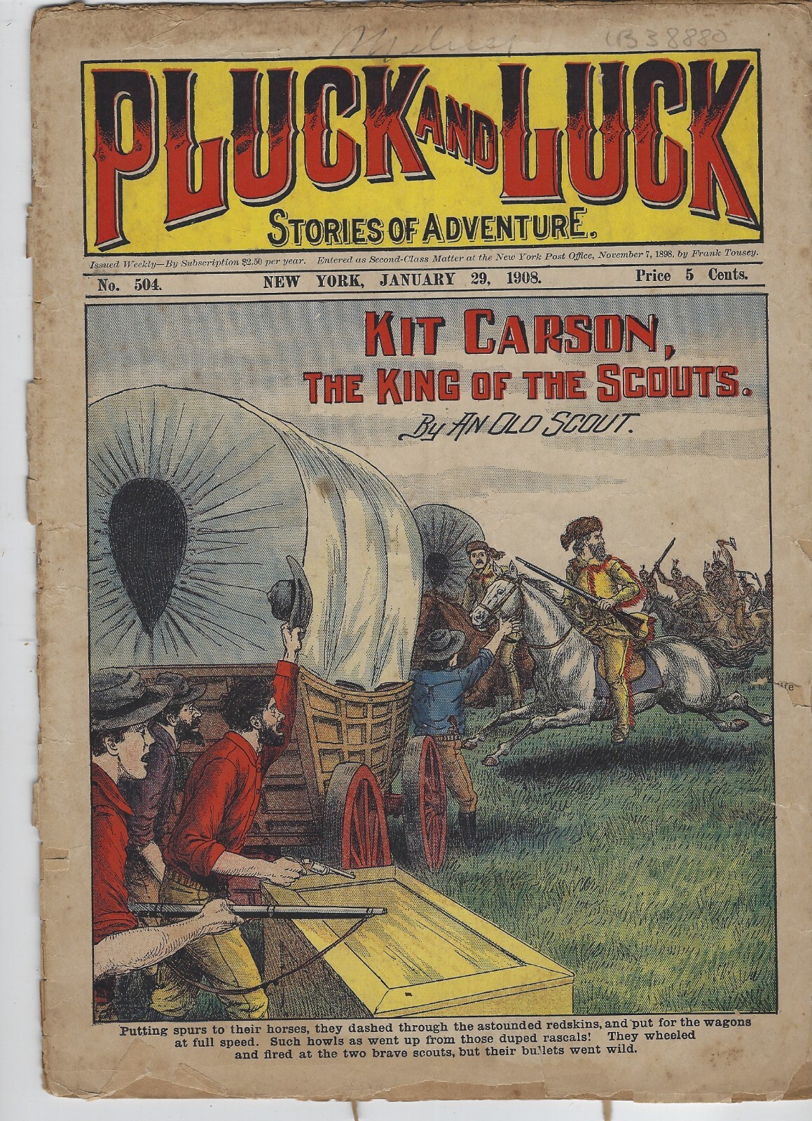 KIT CARSON SCOUT COVER PLUCK AND LUCK WEEKLY #504AA FRANK TOUSEY DIME NOVEL
