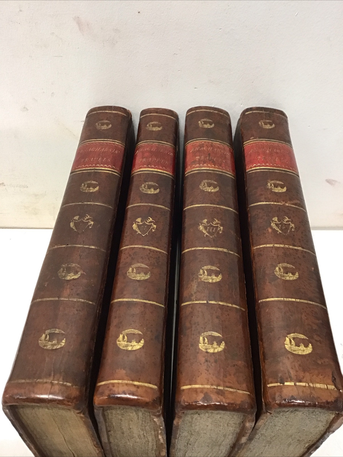 1804 (4) Leather Volumes With Map —Travels of Anacharsis the Younger, in Greece