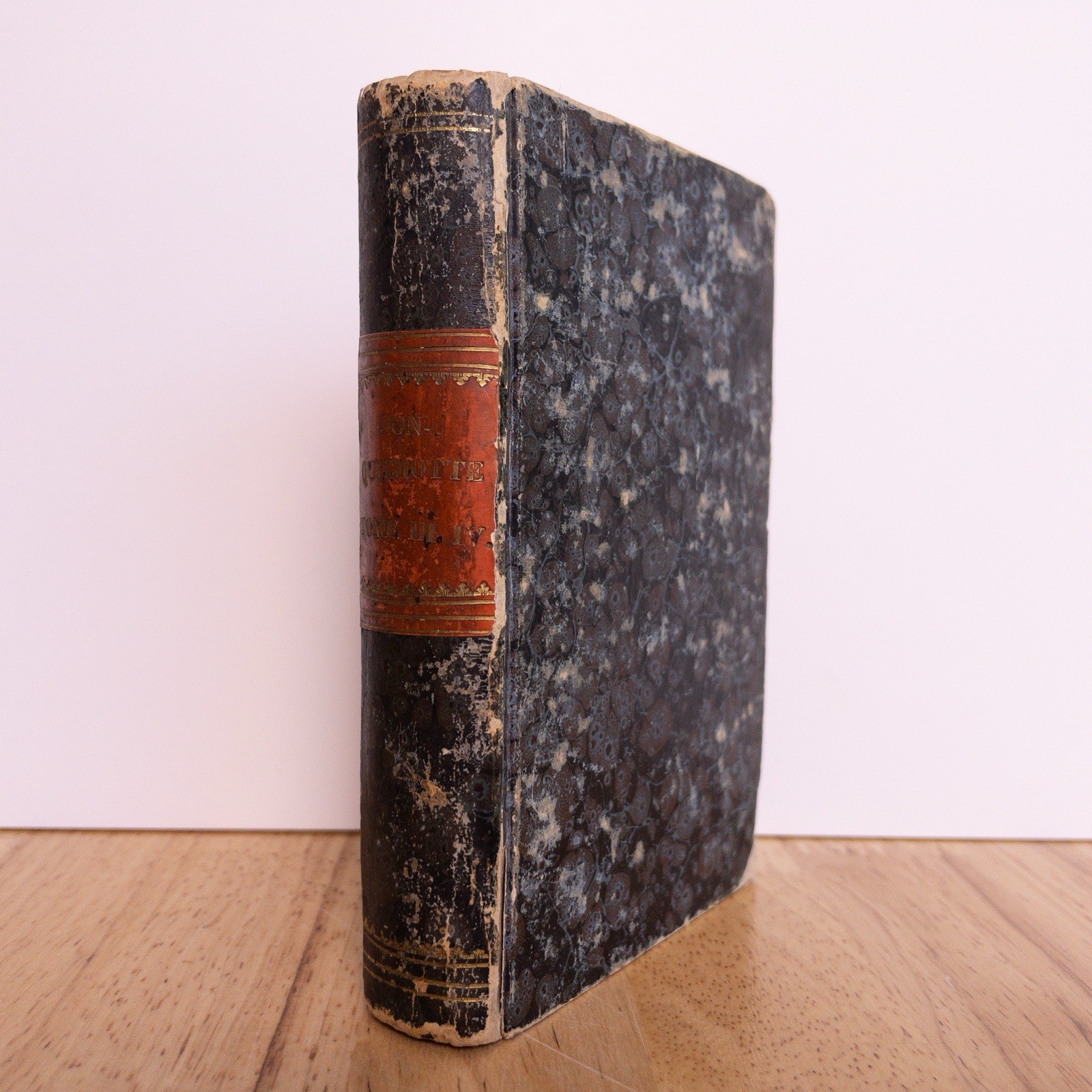Antique 1835 Don Quichotte De La Manche par Florian Tome III and IV Blue Marbled
