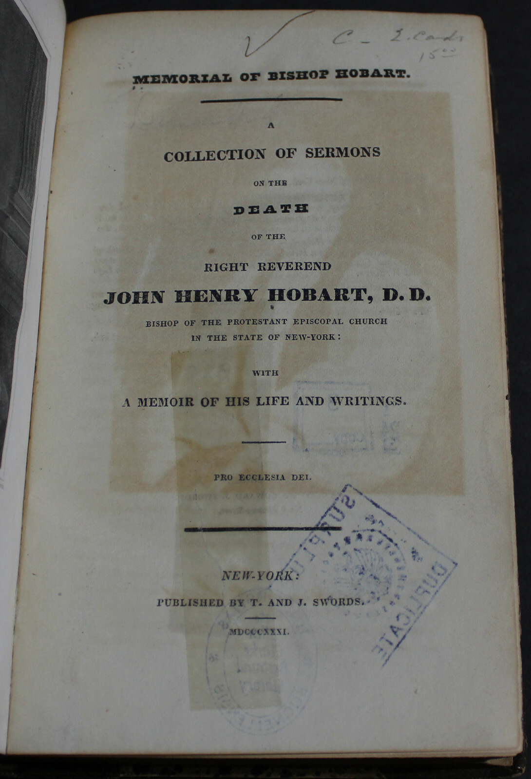 Antique Rare Old Book Memorial Bishop Hobart 1831 Sermons Scarce Religion