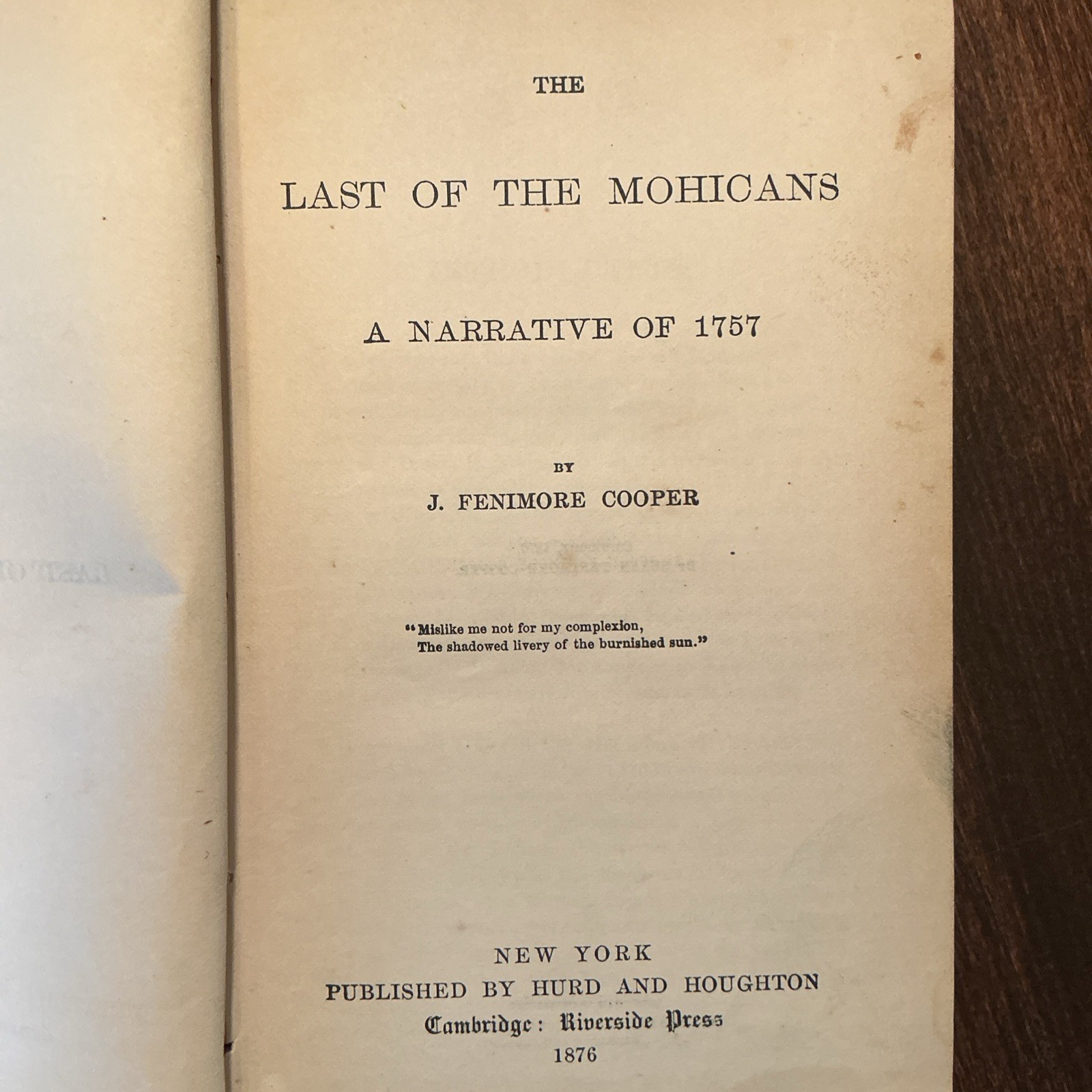 First Edition Coopers Leather Stocking Tales Last of the Mohicans 1876
