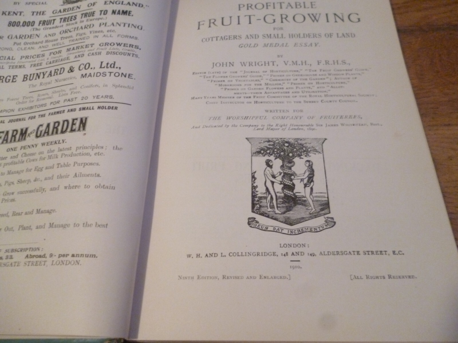 PROFITABLE FRUIT GROWING BY JOHN WRIGHT 9th Ed. 1910