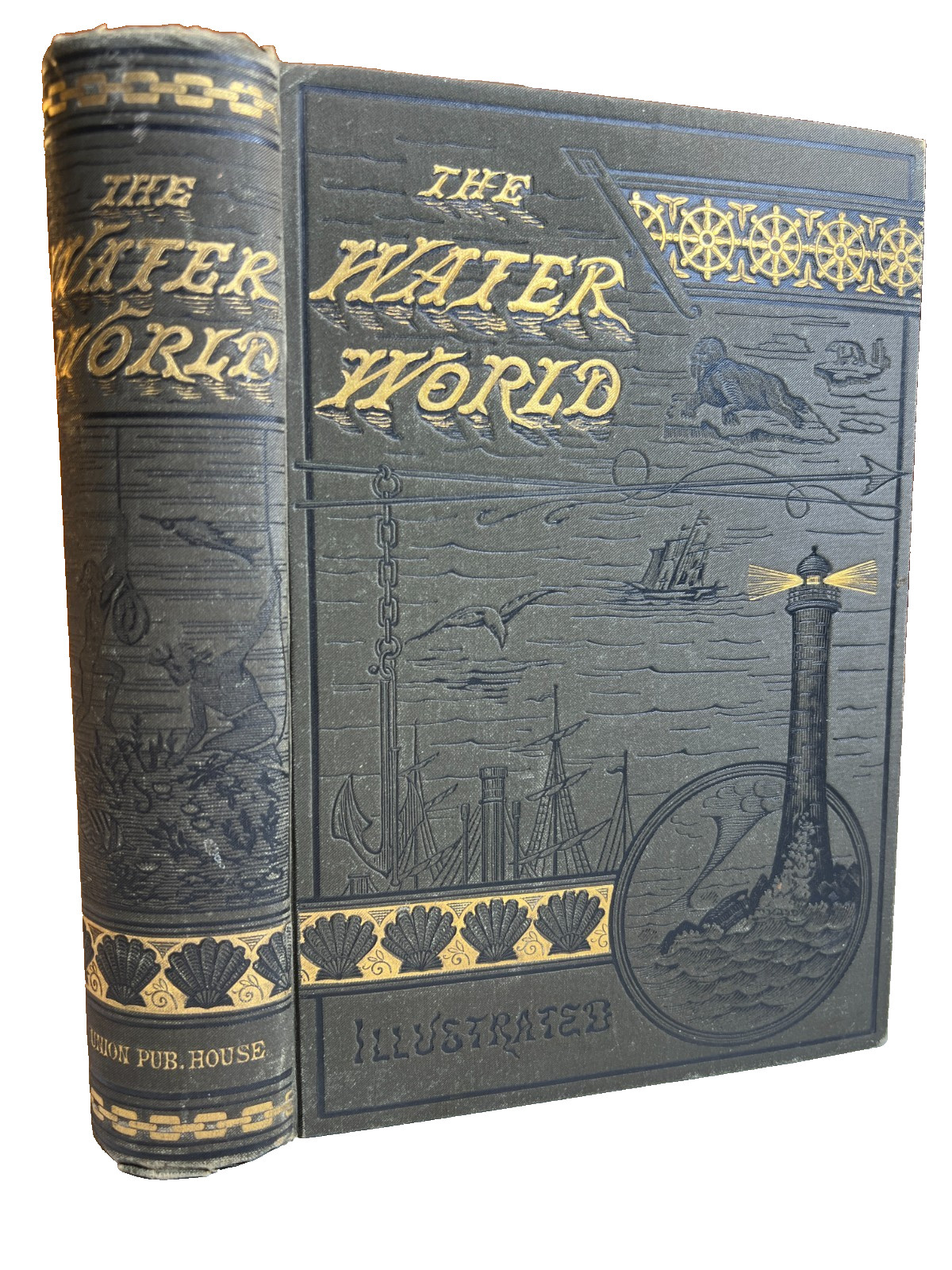 1884 WATER WORLD Victorian Ornate Gilded Book Sea Monsters Cryptozoology Dragons