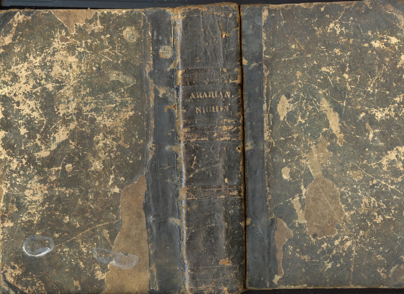 Book highly weathered, antique copy of „Arabian Nights“ published date unknown