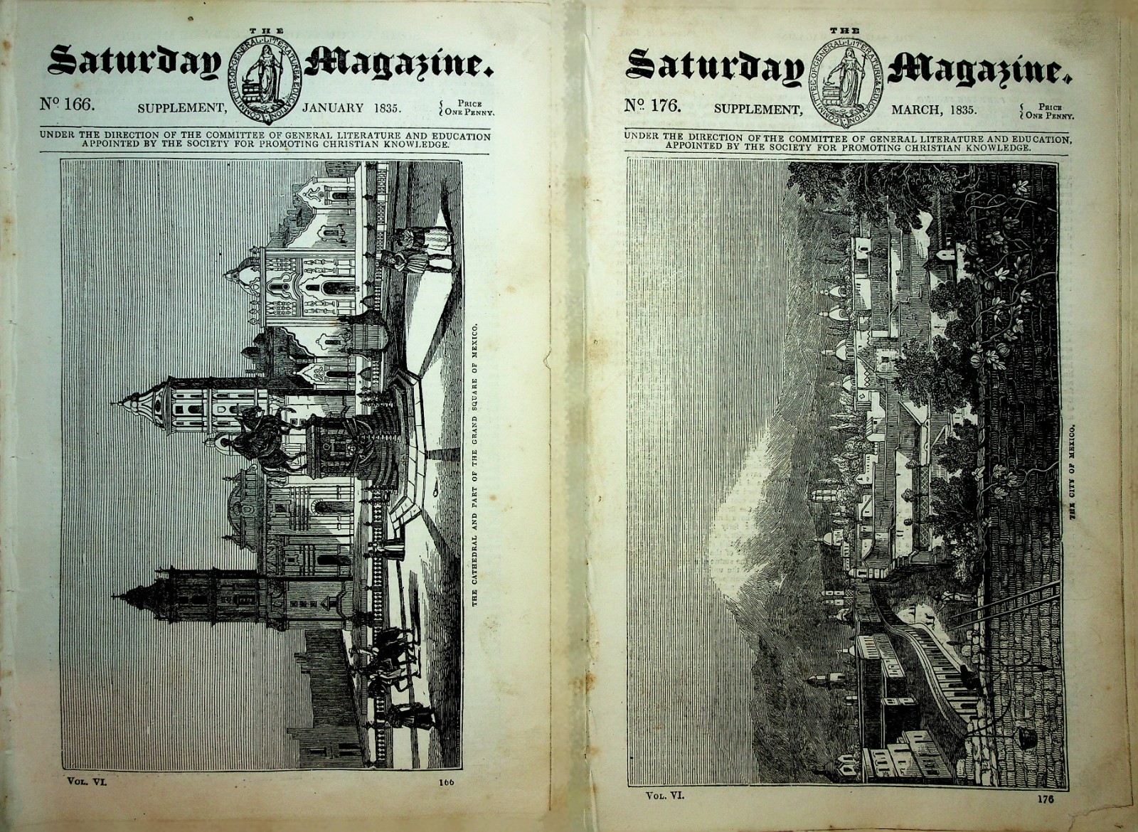 2 Articles 1835 Saturday Magazine on Mexico, Central America Victorian