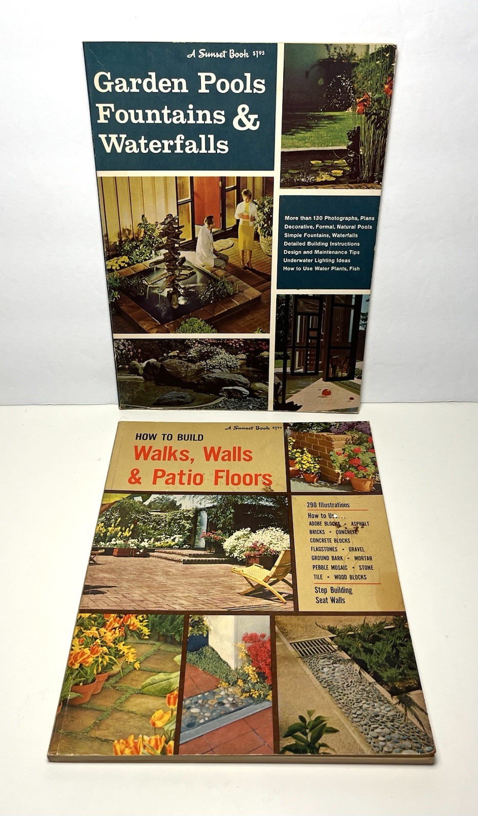 Lot of 2 vtg MCM midcentury 1960s Sunset magazine books Walks, Walls, Fountains