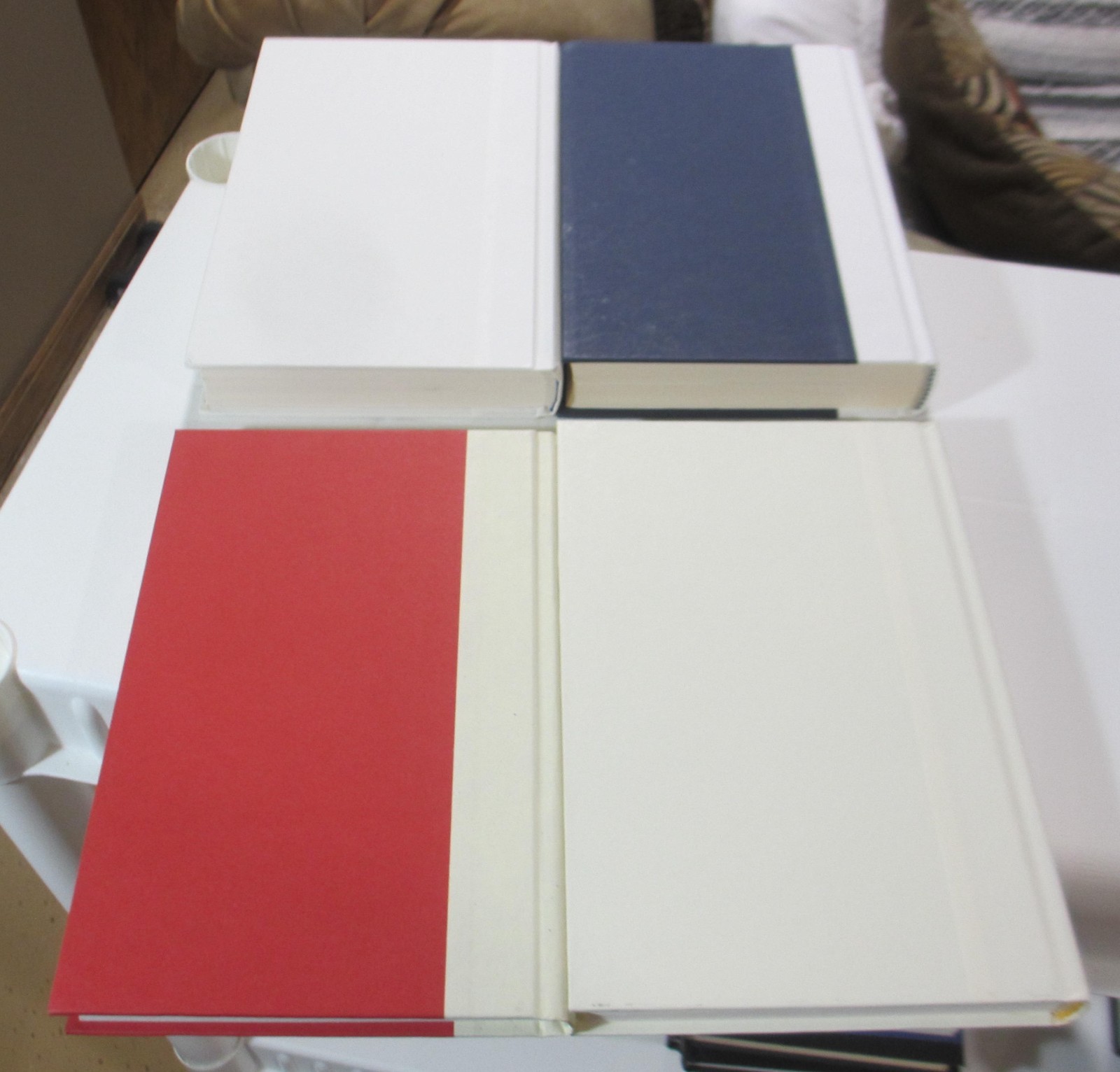 DECOR Book lot 4 Library Shelf Display White-Beige Hues Red-Orange Text LIKE NEW