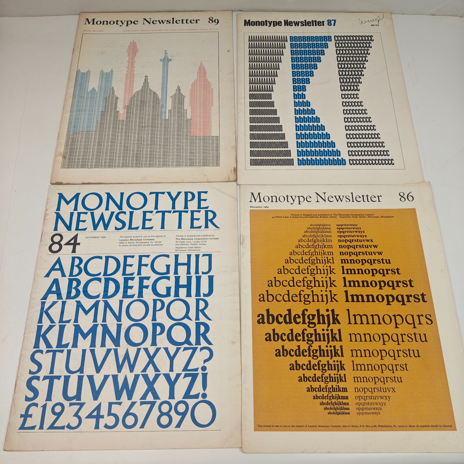 Vintage Monotype Newsletter Lot of 4 84 1968, 86 1969, 87 1970, & 89 1971