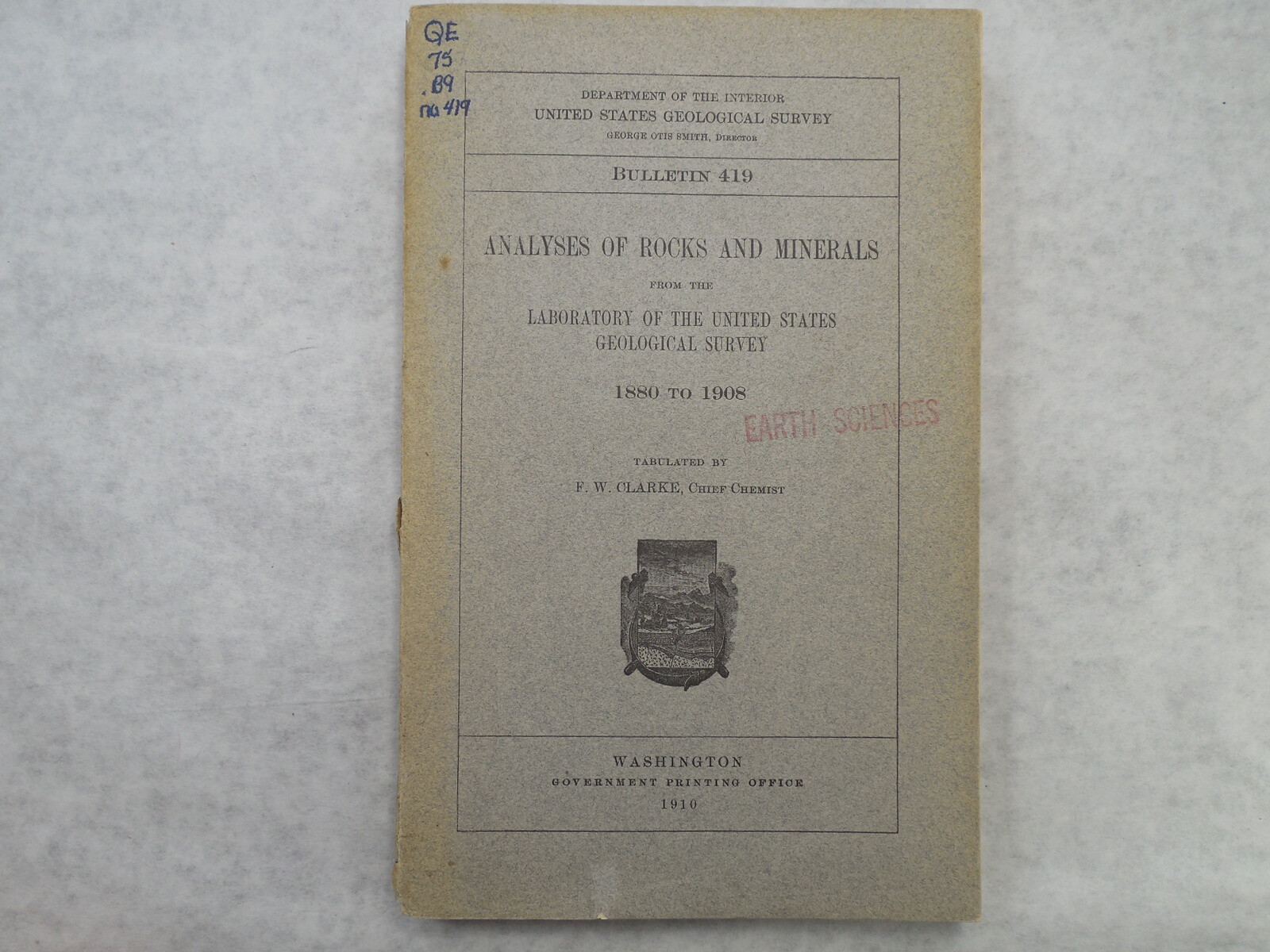 USGS Bulletin 419, Analyses of Rocks and Minerals from the Laboratory USGS, 1910