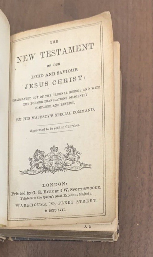 1857 New Testament Eyre & Spottswoode Publisher Miniature 2.2″x3.7″ Rare Antique