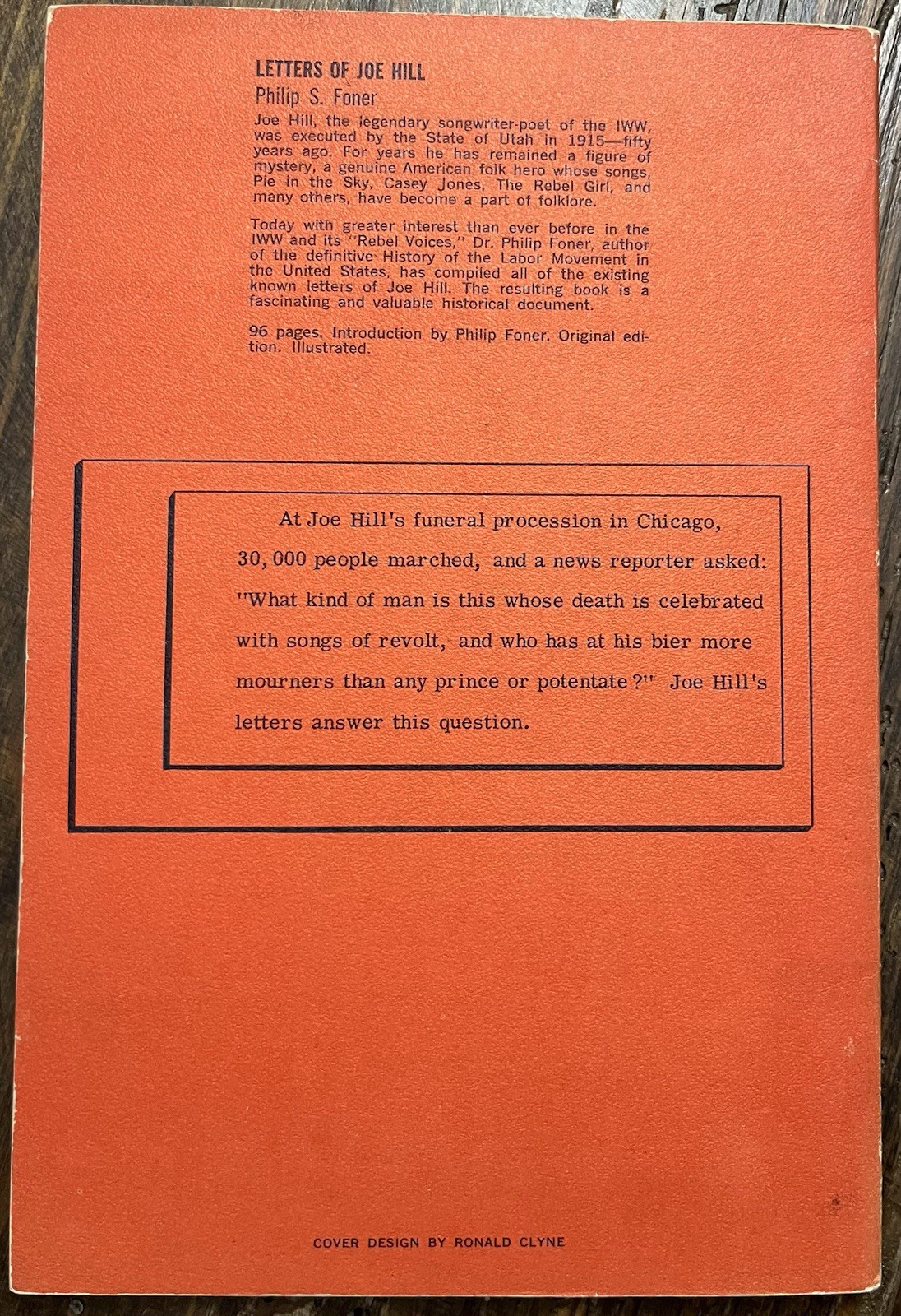 THE LETTERS OF JOE HILL IWW Wobbly Wobblies Union Labor Rights Groups Foner 1965