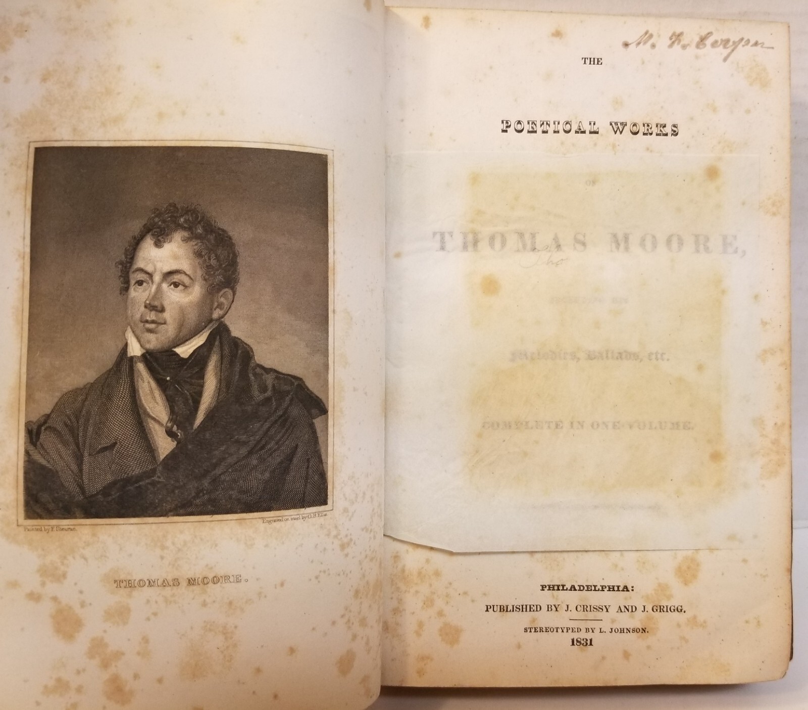 153: 1831 Thomas Moore „The Poetical Works Of…“ COOPER FAMILY/HYDE HALL LINK