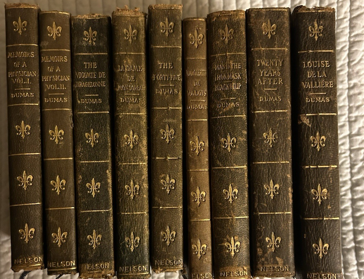Vintage 9 Volume Set Diana Alexandre Dumas Leather Books 1918 Good Condition