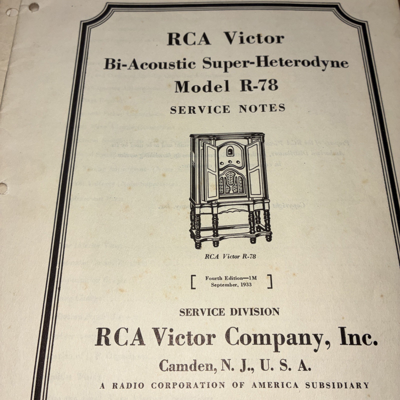 RCA Victor – Stand Up Radio Vintage Paper Instruction Lot Folder Full