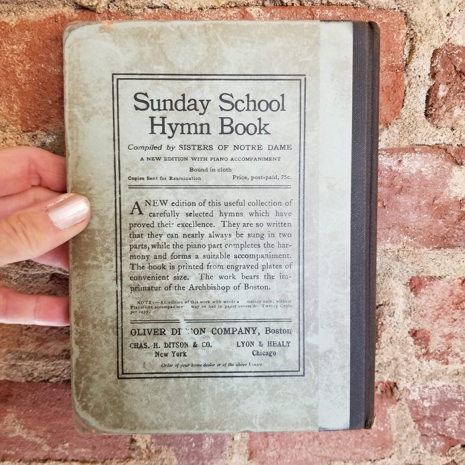 Peters‘ Sodality Hymn Book- Sisters of Notre Dame 1900 Oliver Ditson Co HB