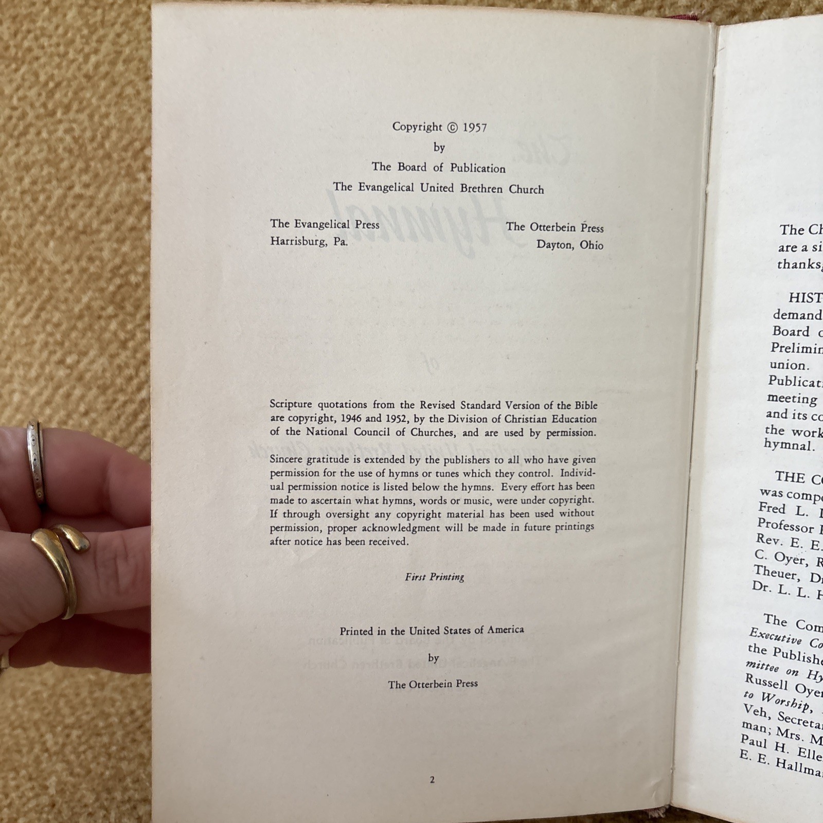 Vintage 1957 THE HYMNAL of The Evangelical United Brethren Church Hymns Red HB