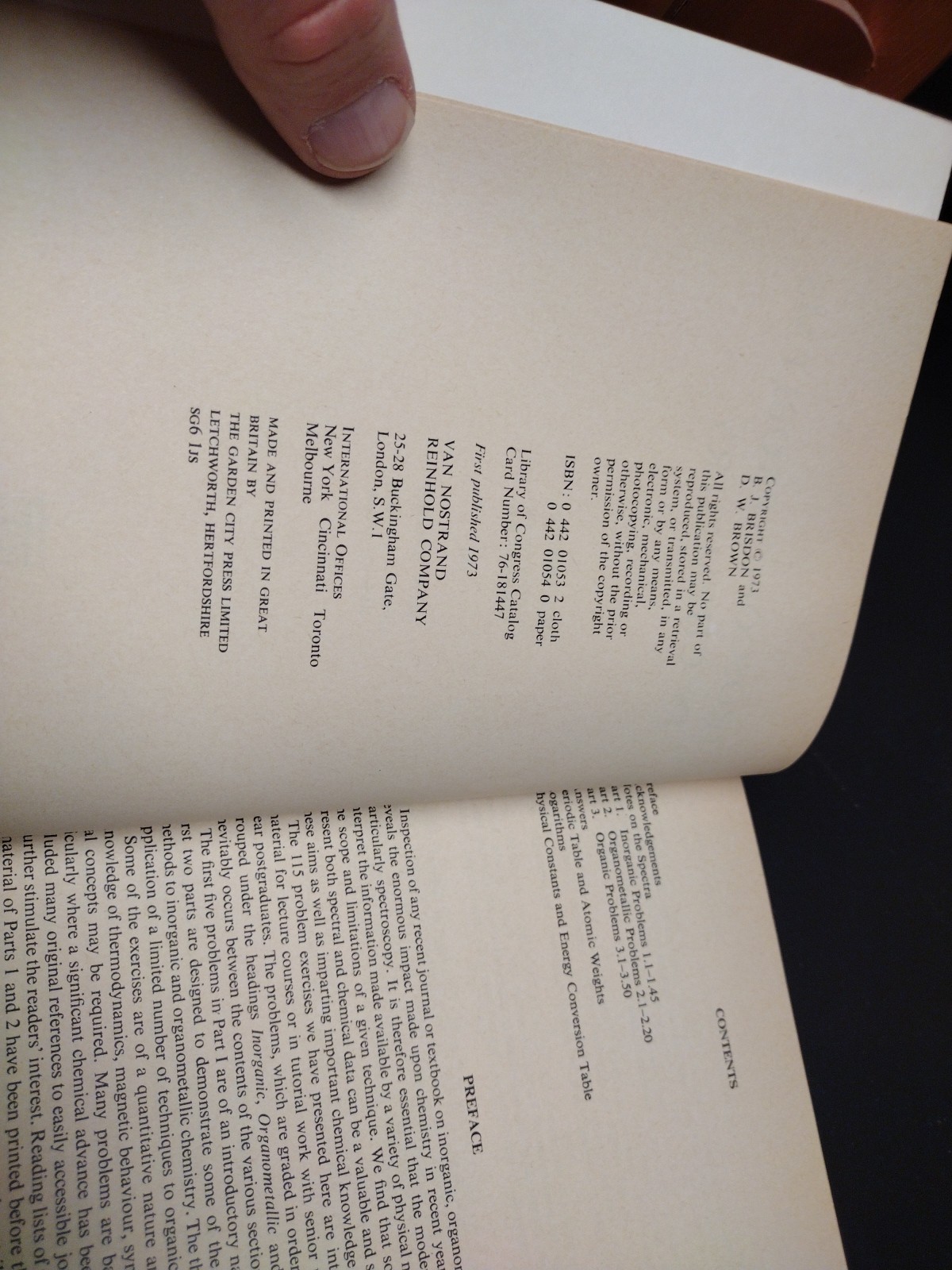 Spectroscopic Problems in Chemistry B.J. Brisdon D.W. Brown 1973 Van Nostrand