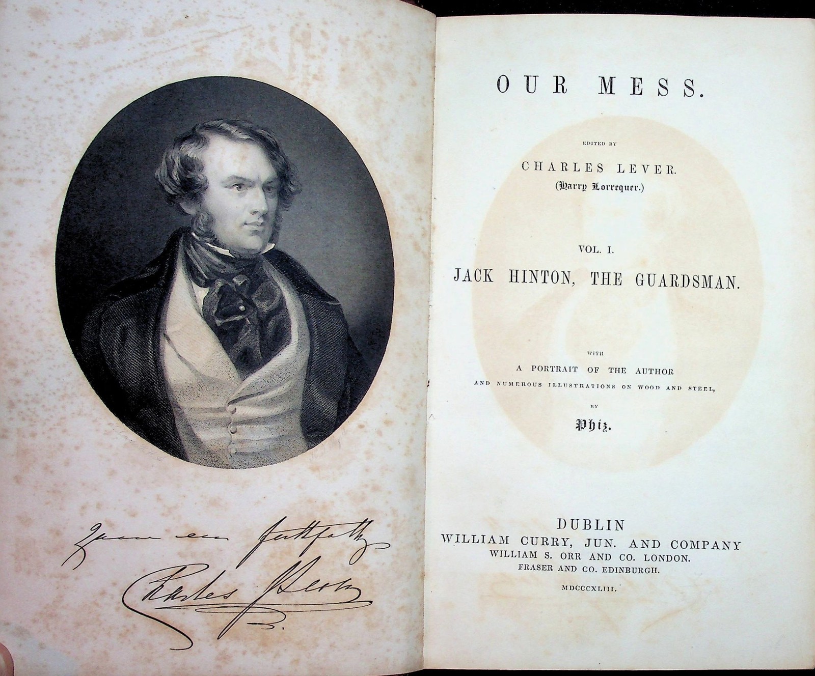 Charles Lever / Jack Hinton The Guardsman Our Mess Vol 1 1st Edition 1843