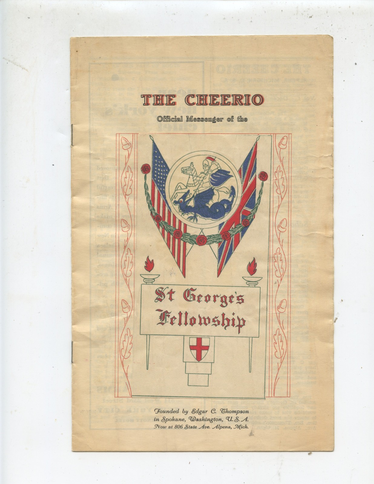 1932 „THE CHEERIO“ BOOKLET (ST. GEORGE’S FELLOWSHIP, SPOKANE, WA., ALPENA, MICH)
