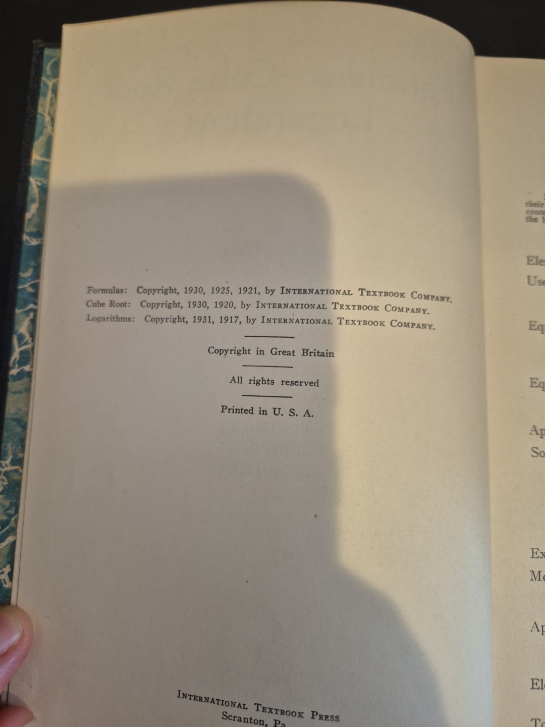 1938 International Textbook Co. FORMULAS CUBE ROOTS LOGARITHMS Hardcover Book