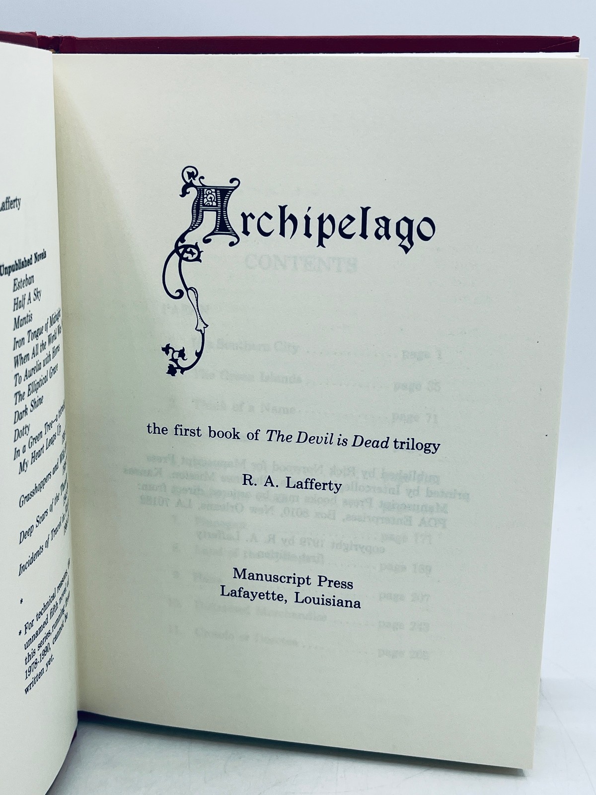 Archipelago – R. A. Lafferty 1979 Manuscript Press 1st Edition 1st Printing HCDJ