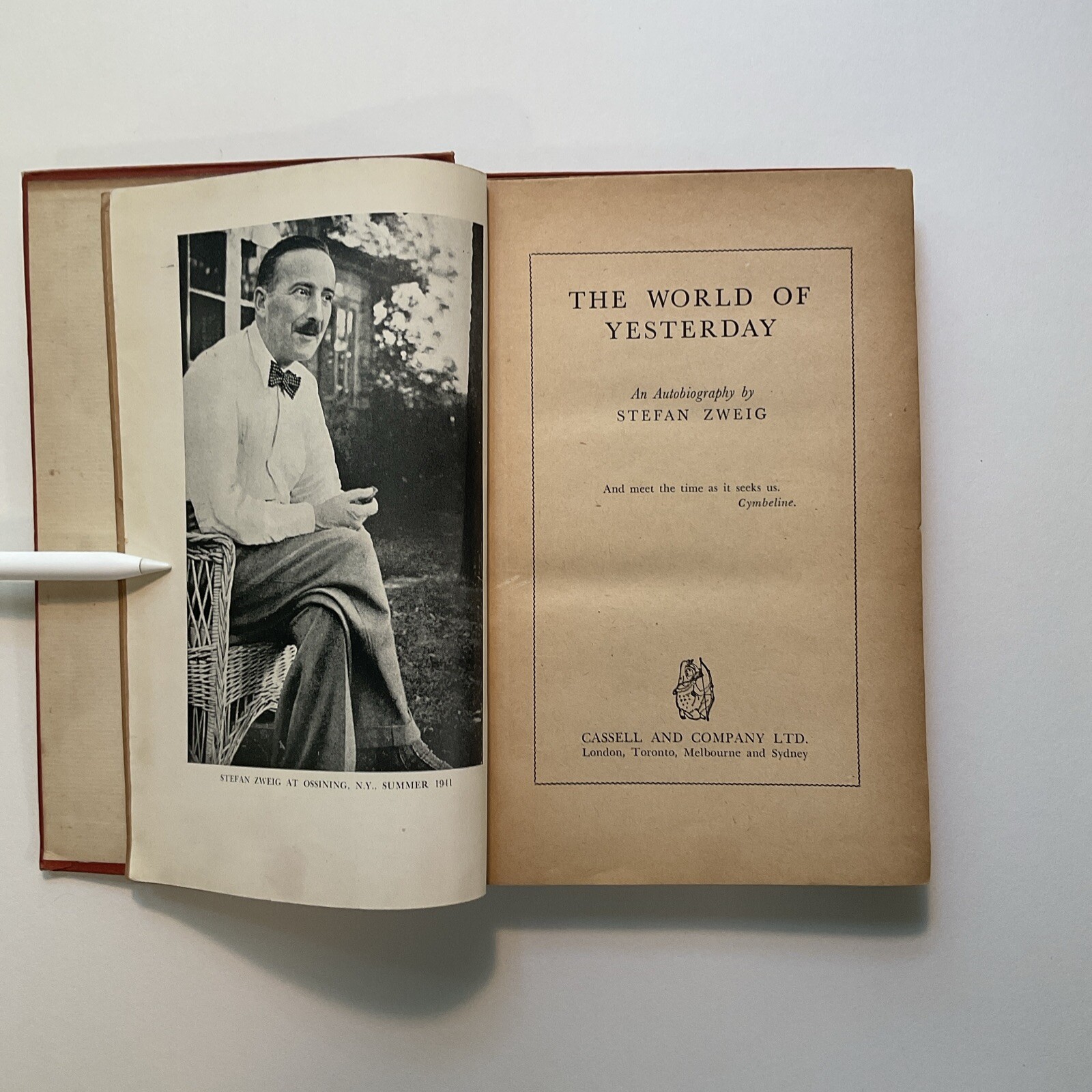 The World of Yesterday by Stefan Zweig, 1944 First Australian Edition, Hardcover