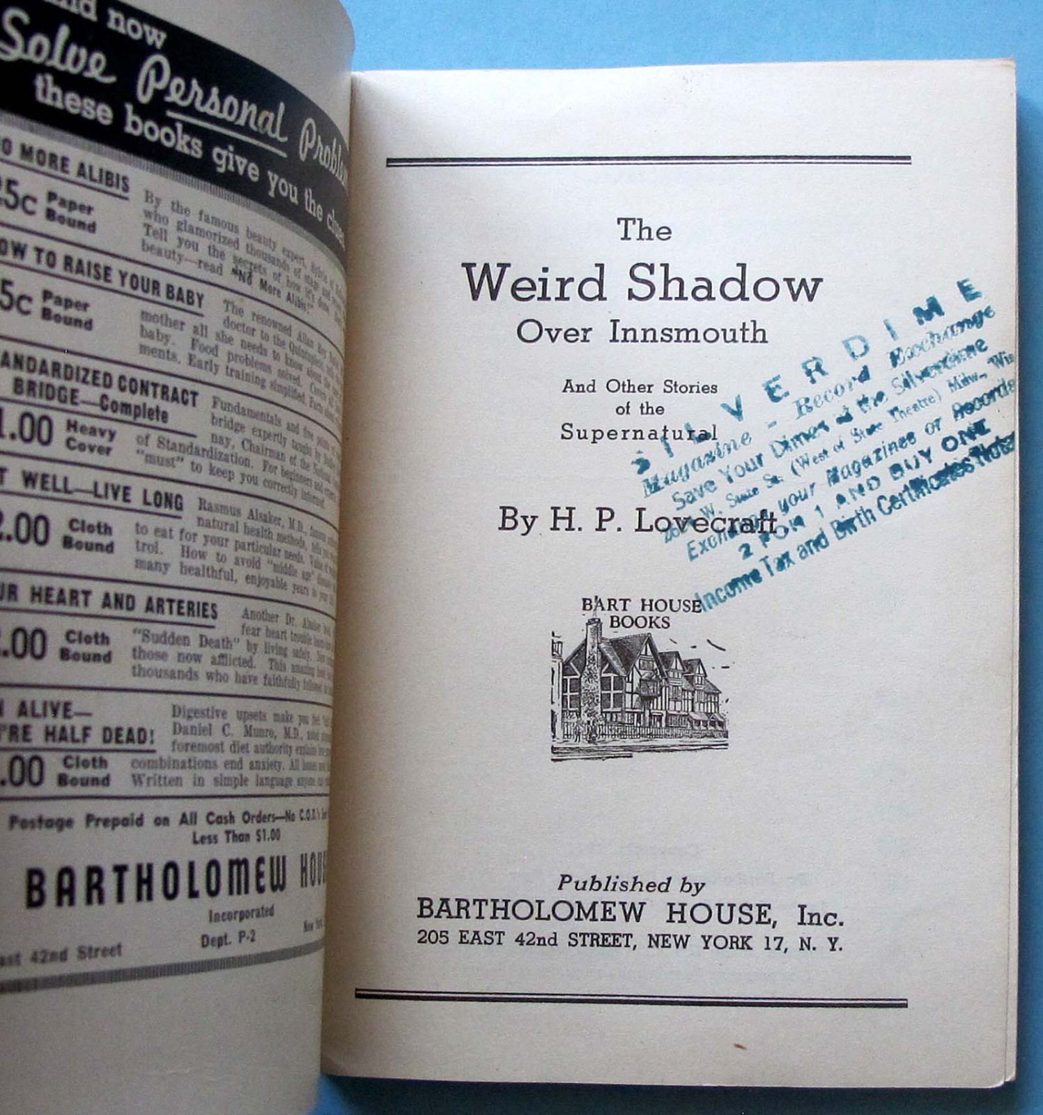 1944 – THE WEIRD SHADOW OVER INNSMOUTH – BART HOUSE MYSTERY – H.P. LOVECRAFT