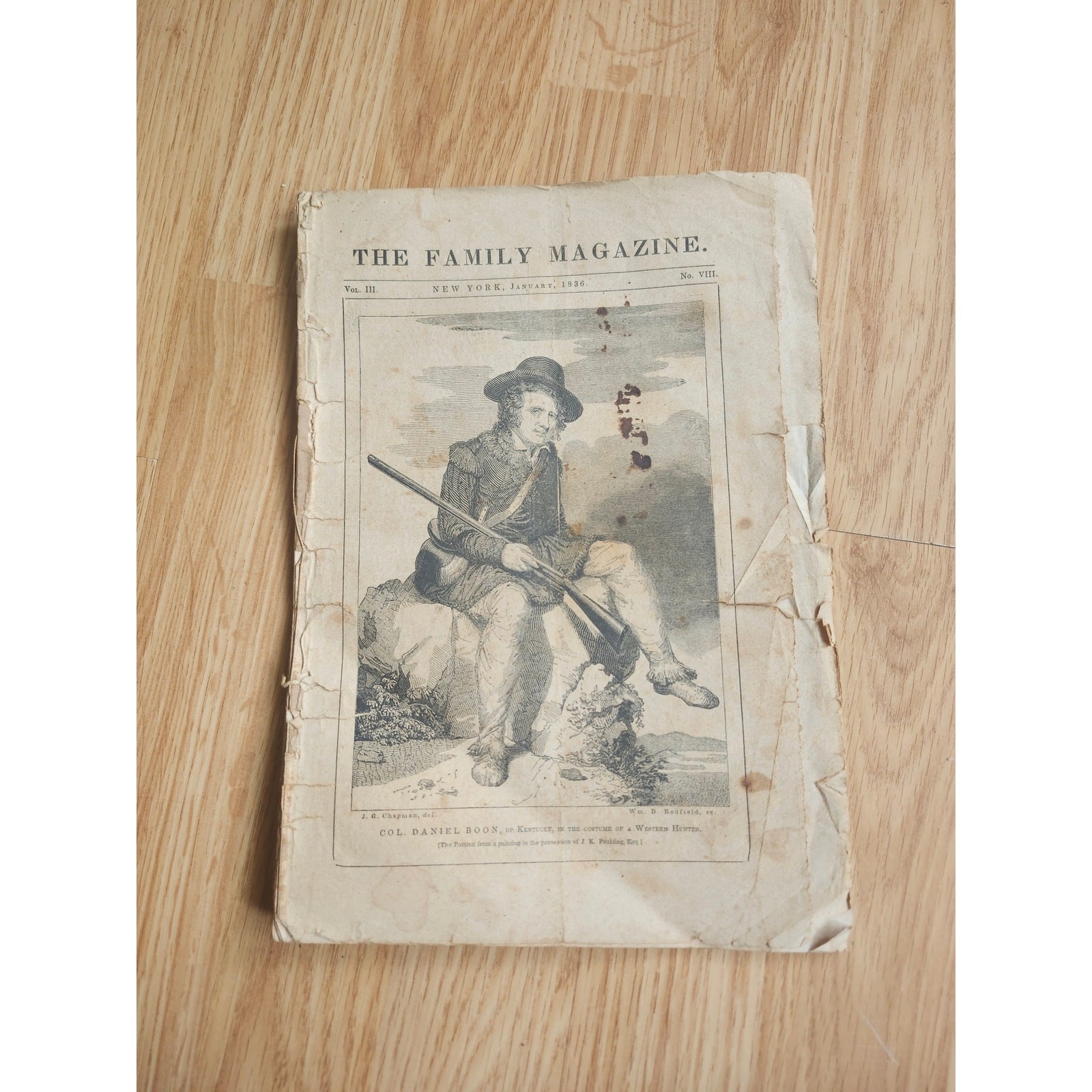 1836 Family Magazine Daniel Boone Frontispiece Jan Issue 36 Pages Original