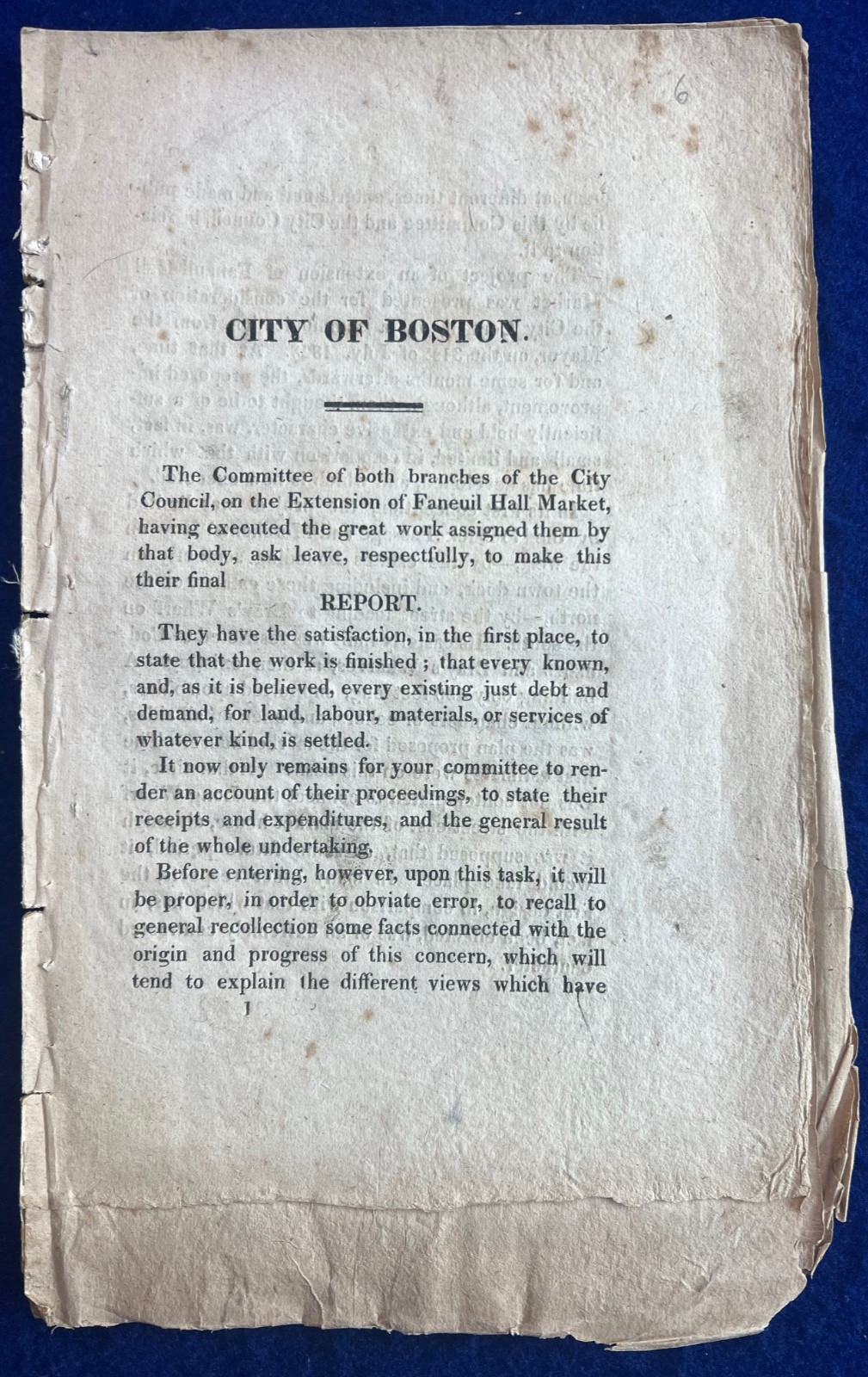 Antique Boston Massachusetts 1826 Faneuil Hall Josiah Quincy Report History Book