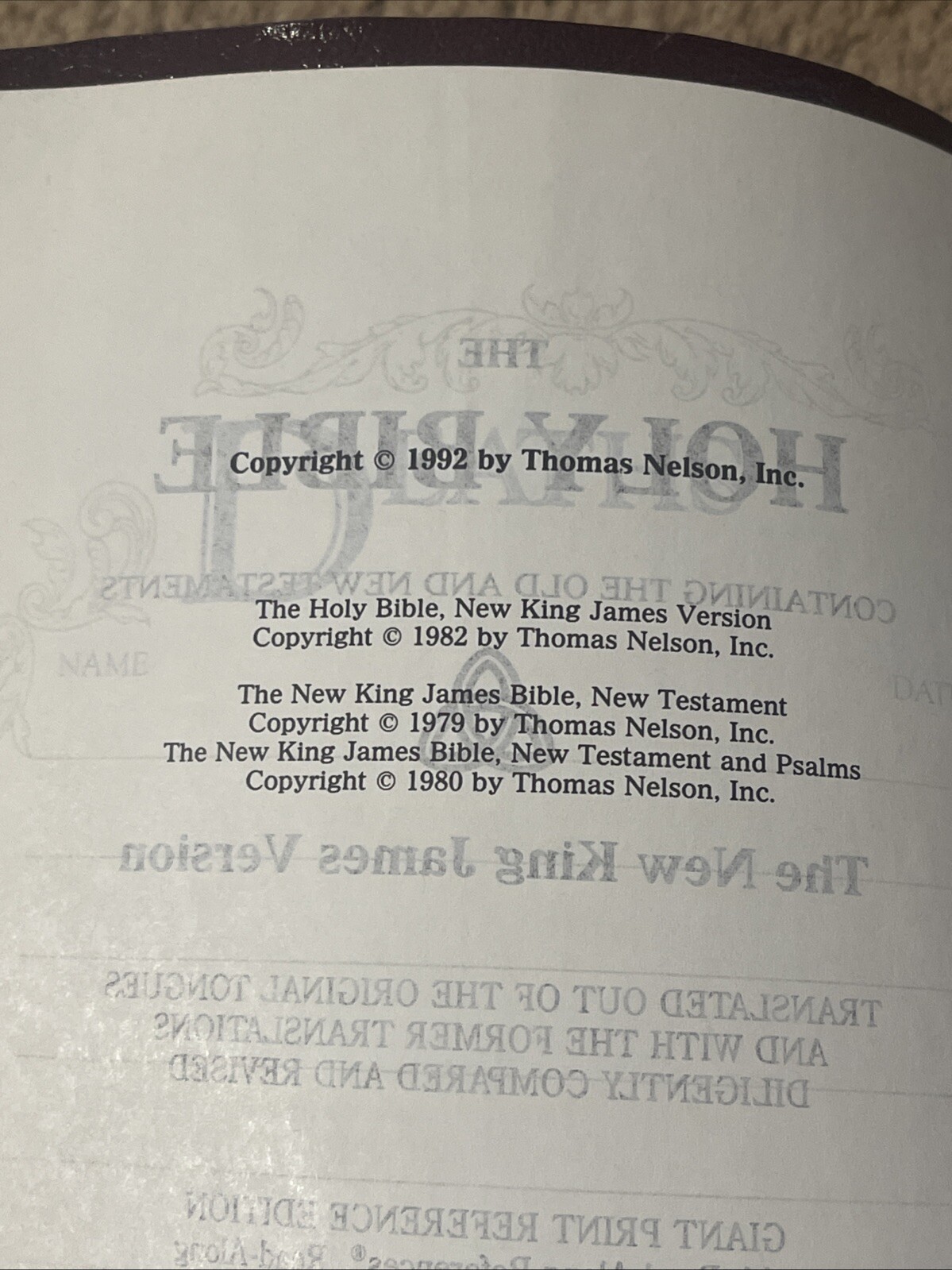 New King James Version Giant Print Nelson 433BG Leather Flex Nelson 1982