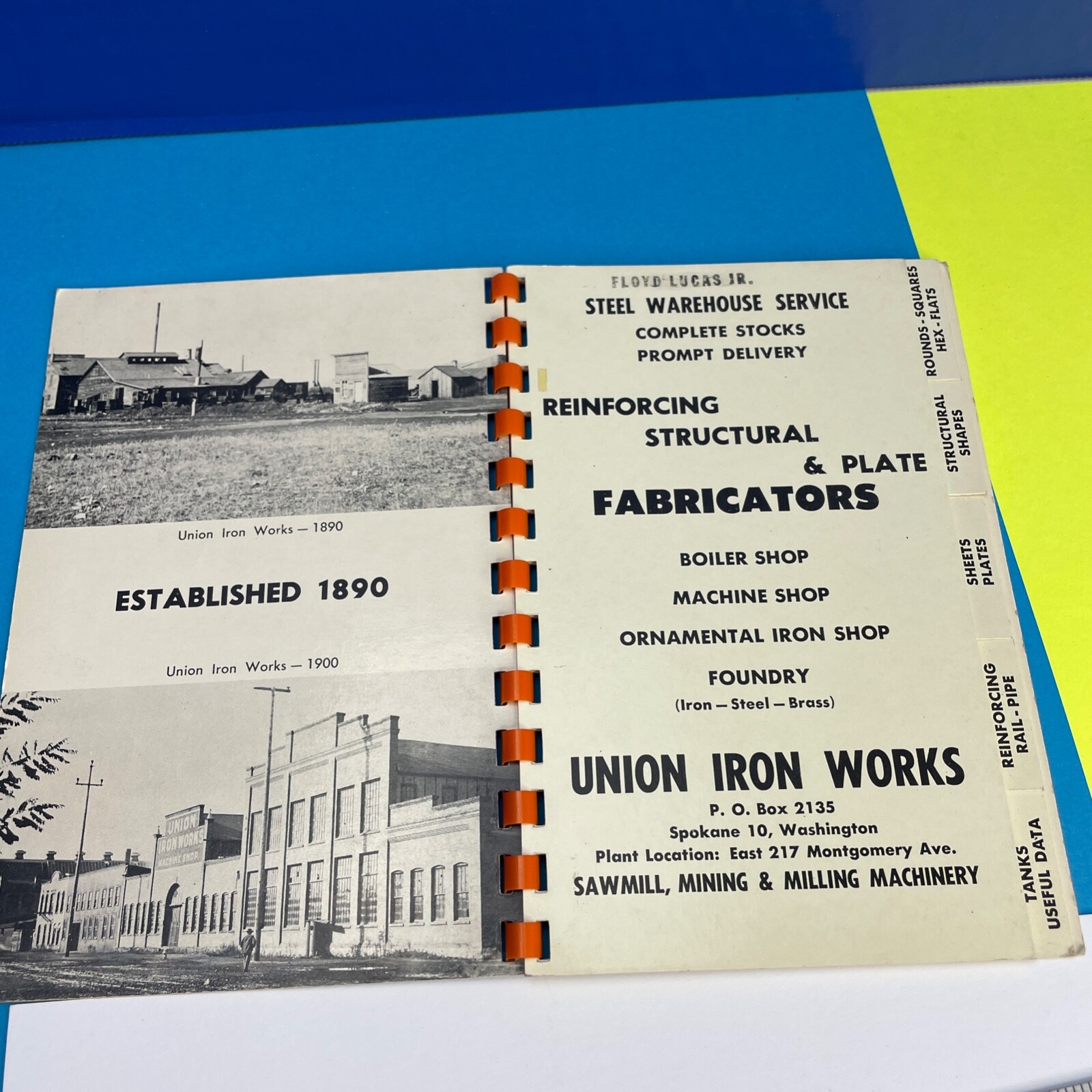 Union Iron Works Standard Weights & Sizes of Steel Spiral Booklet Spokane WA