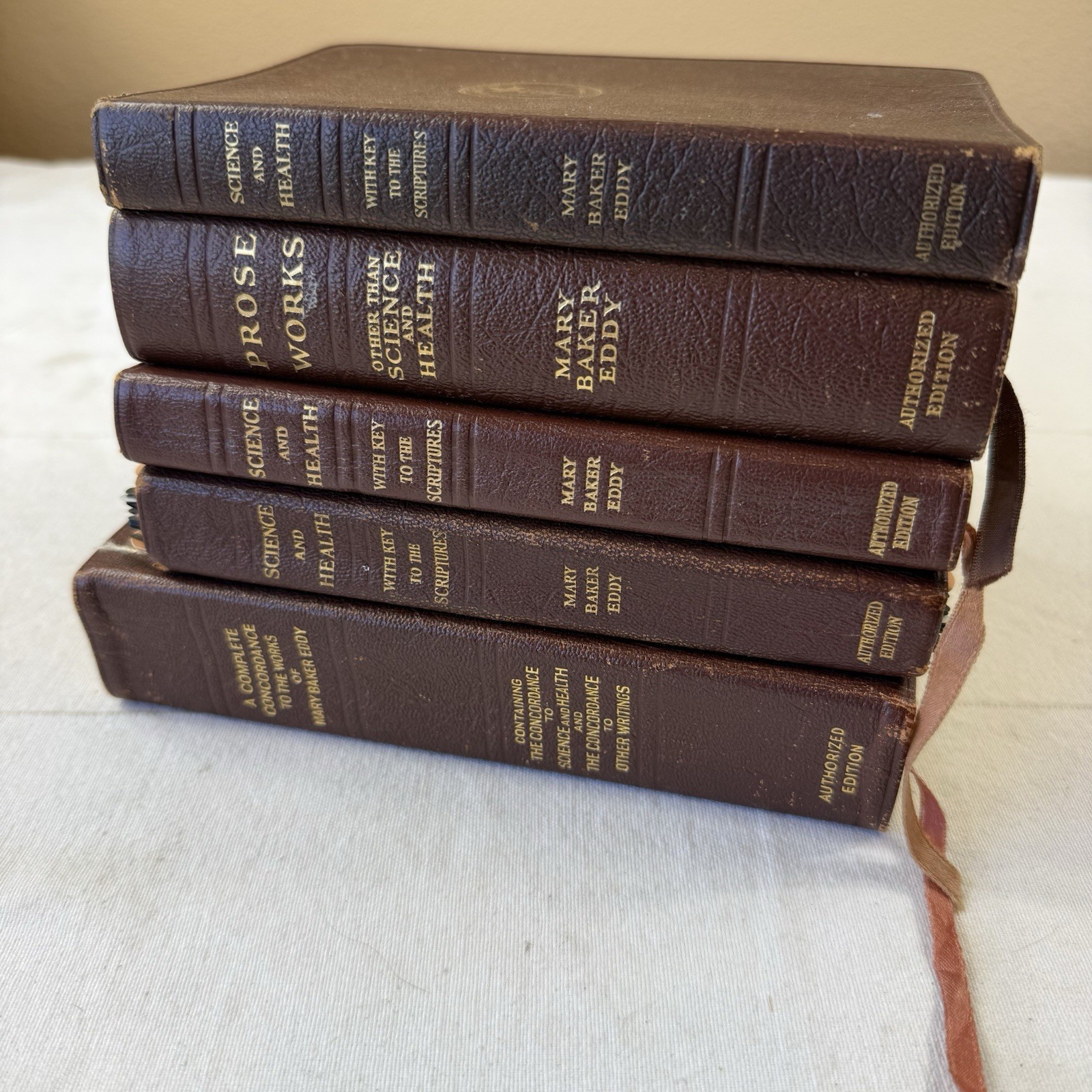 Mary Baker Eddy Vintage 5 Book Lot (Christian Science & Health, prose) Leather