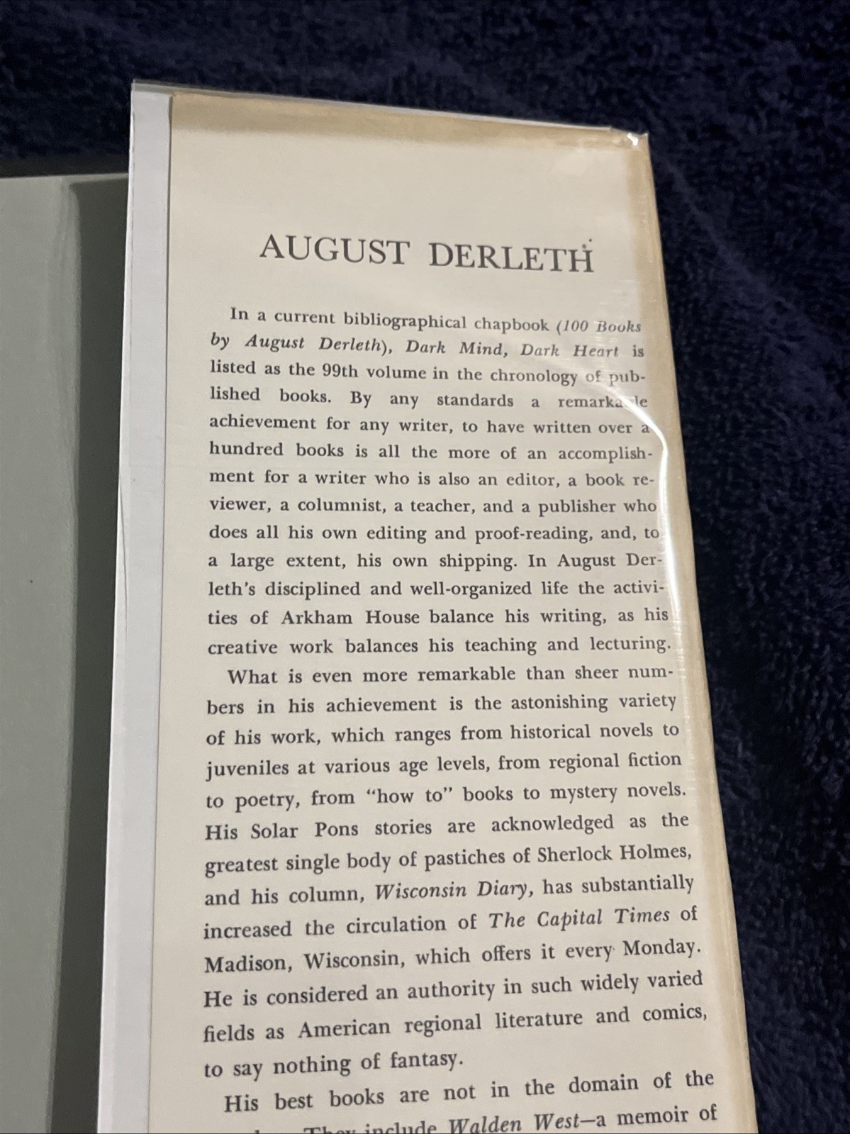 August Derleth *RARE* Dark Mind, Dark Heart Book – 1962 – Arkham House – 1st ED