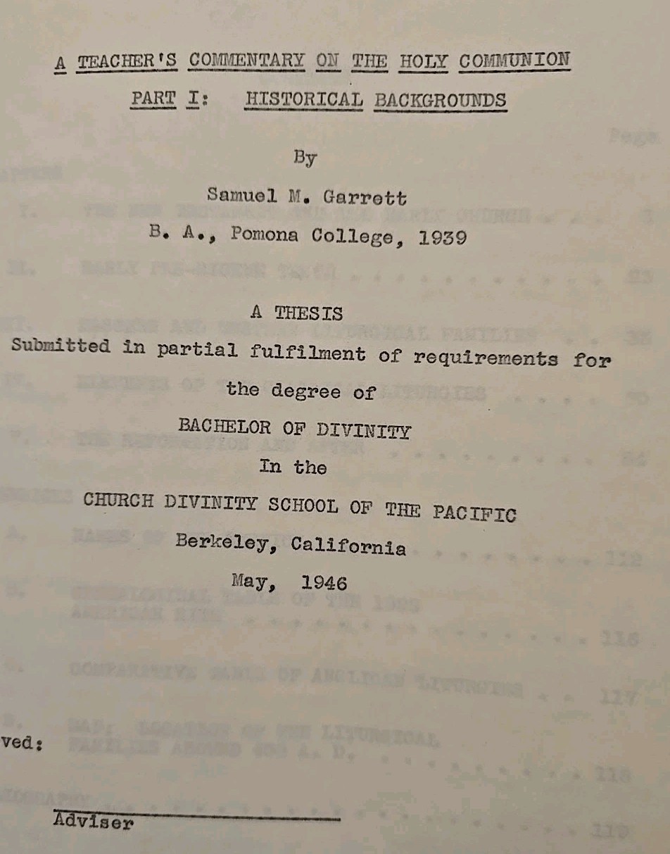 Teachers Commentary On Holy Communion Thesis Dissertation 1946 CDSP Berkeley CA