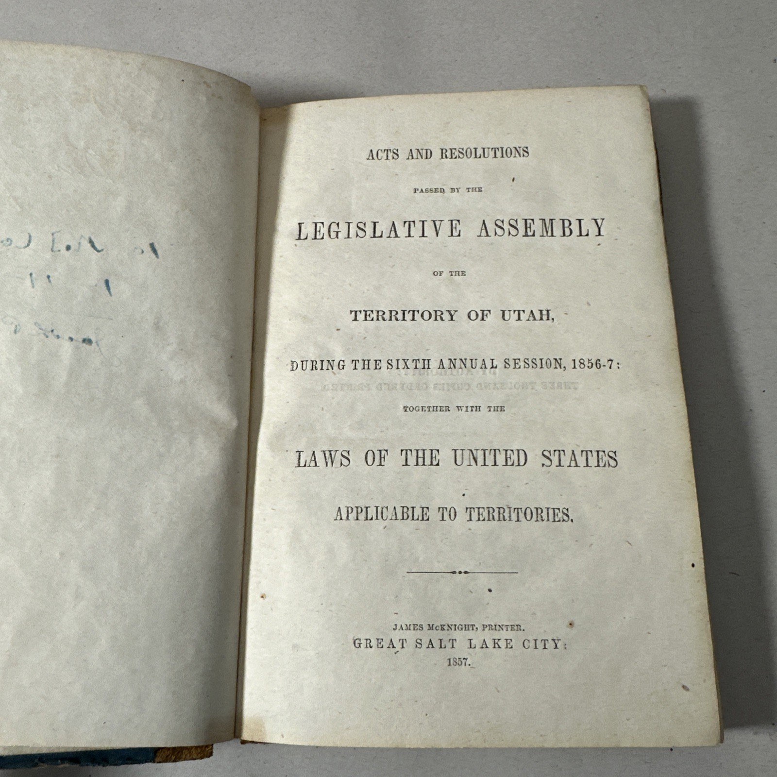 Acts Resolutions Territory Utah 6th Session 1857 Rare Mormon Book Salt Lake City