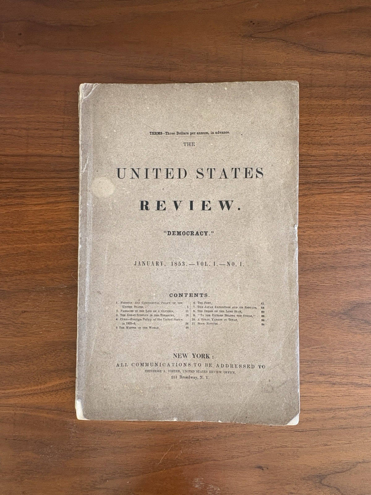 1853 United States Review Vol 1 No 1 Texas Cuba Lone Star Original Wraps