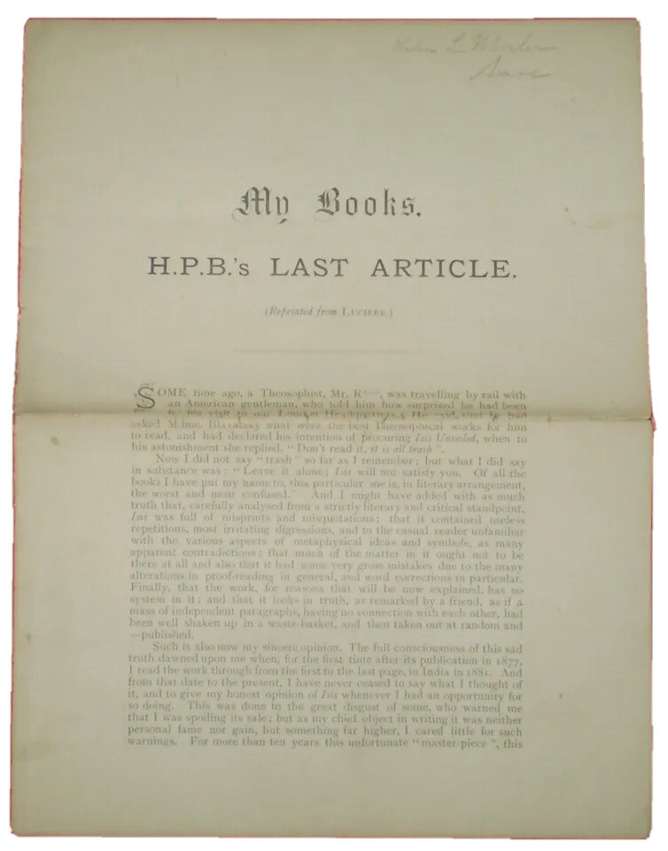 1891, SCARCE OFFPRINT, MY BOOKS, H.P.B.’s LAST ARTICLE, H P BLAVATSKY, THEOSOPHY