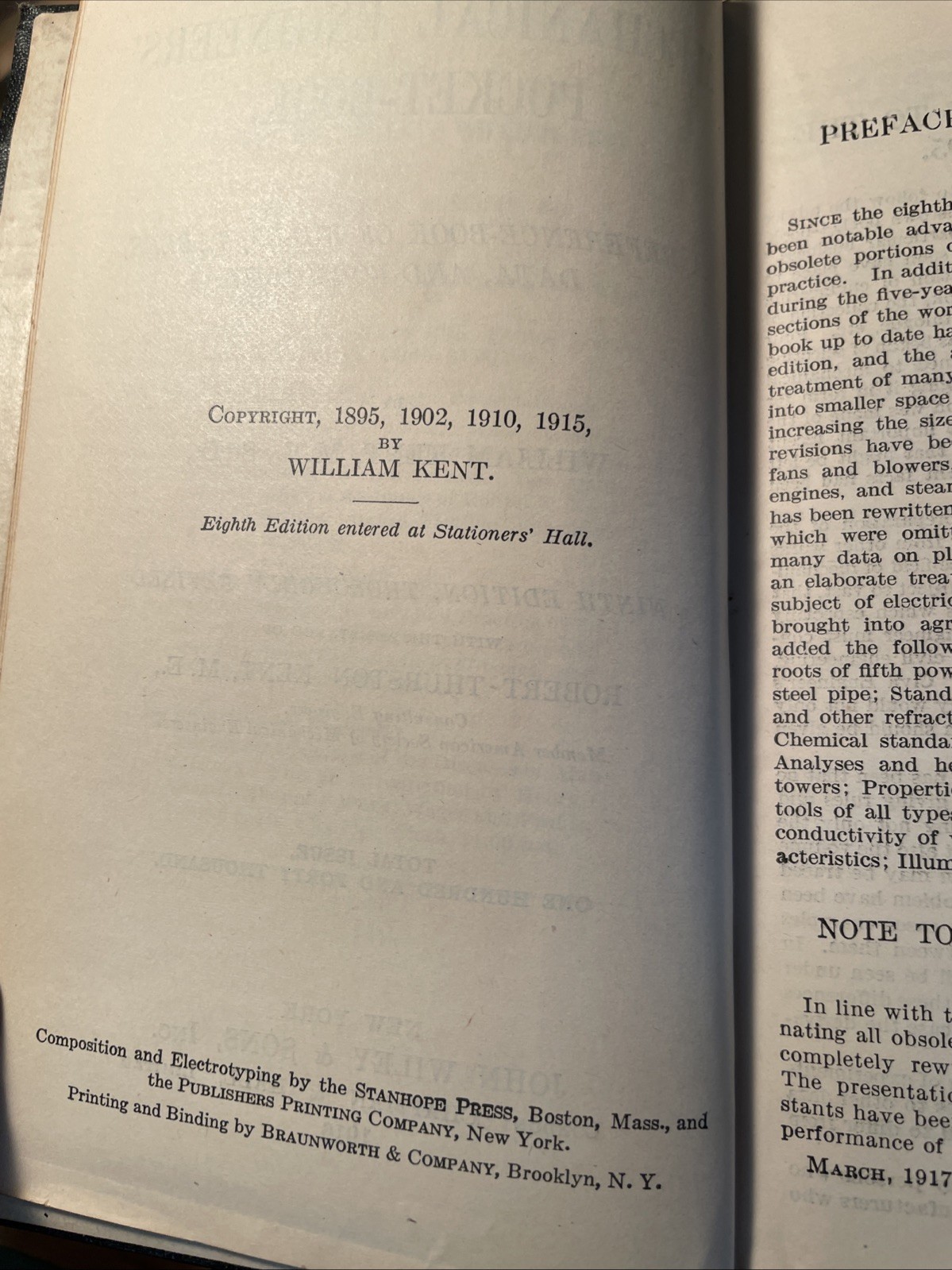Antique 1916 Kent Mechanical Engineers‘ Pocket Book 9th Ed Leather Bound VG