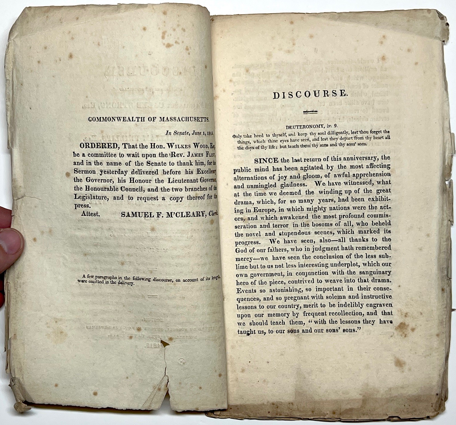 1815 DISCOURSE CALEB STRONG MASSACHUSETTS ANNIVERSARY FLINT SERMON WAR MASS RARE