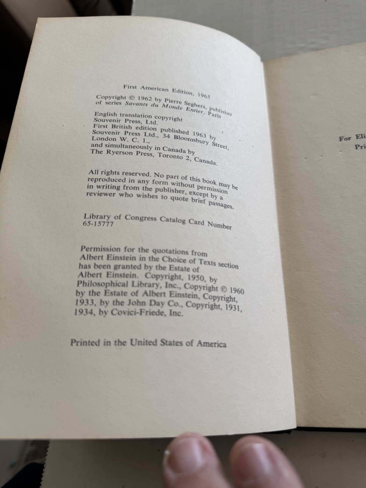 Albert Einstein The Man & His Theories, 1965 1st American Edition, Unmarked Fine