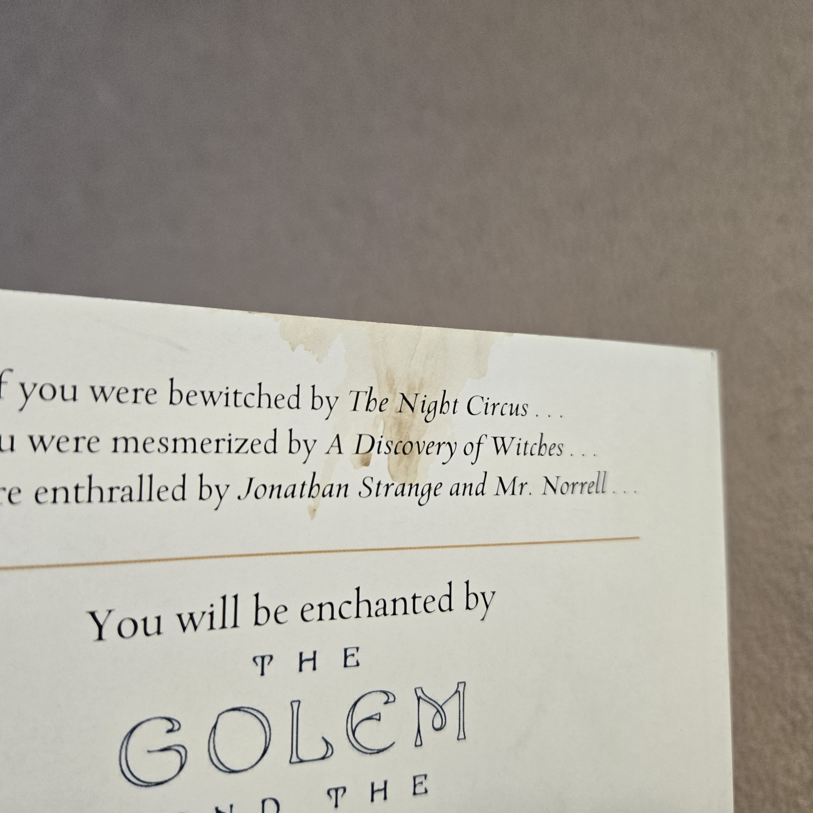 The Golem and the Jinni, Helene Wecker, Uncorrected Proof/ARC, 2013, **READ**