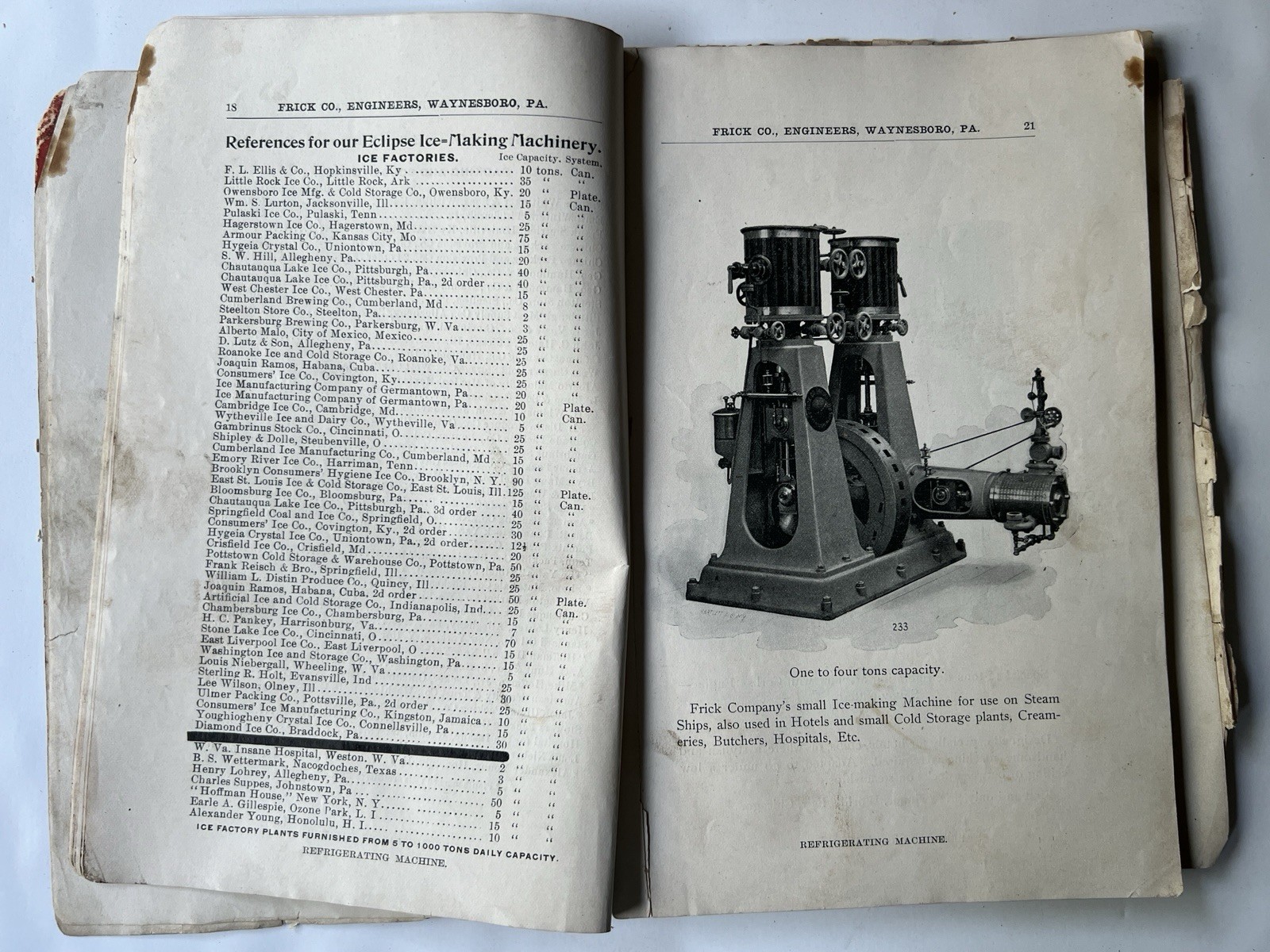 Rare Frick Company Eclipse Refrigerating Ice Machines 1895 Catalog Steam Engines