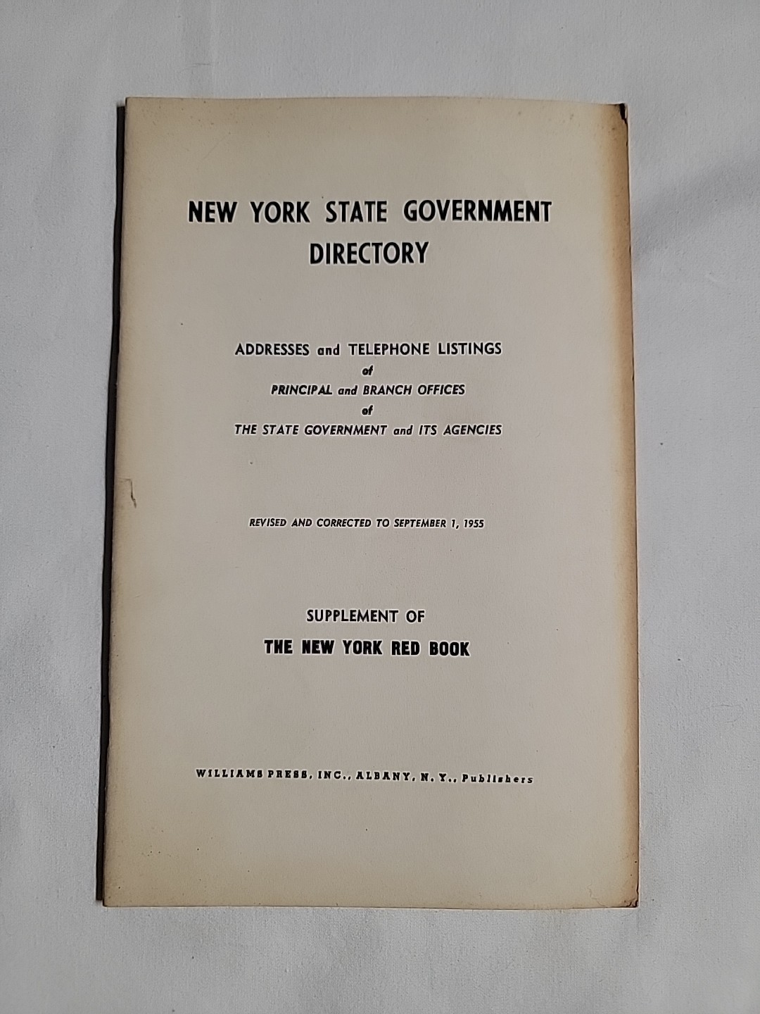 1955 Supplement Of The NY Red Book, State Directory Addresses And Phone Pamphlet