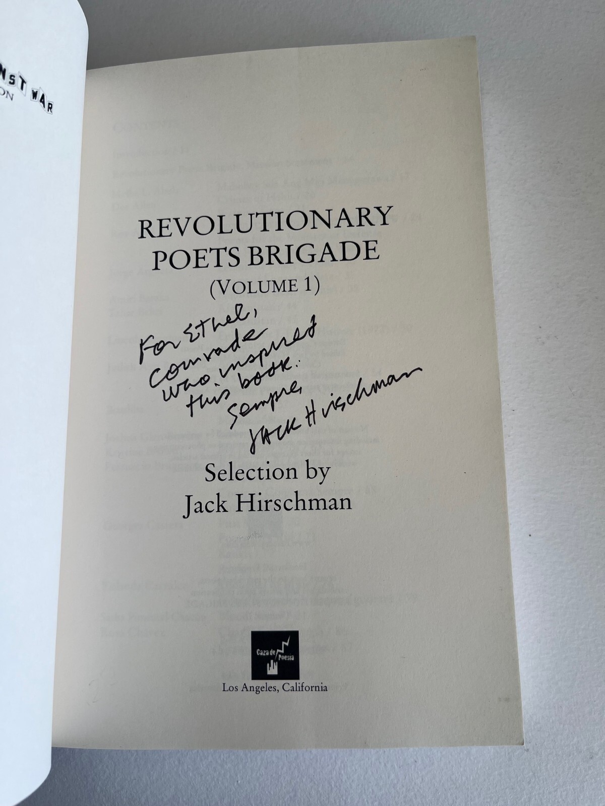 JACK HIRSCHMAN ~ SIGNED ~ Revolutionary Poets Brigade Volume 1 selected