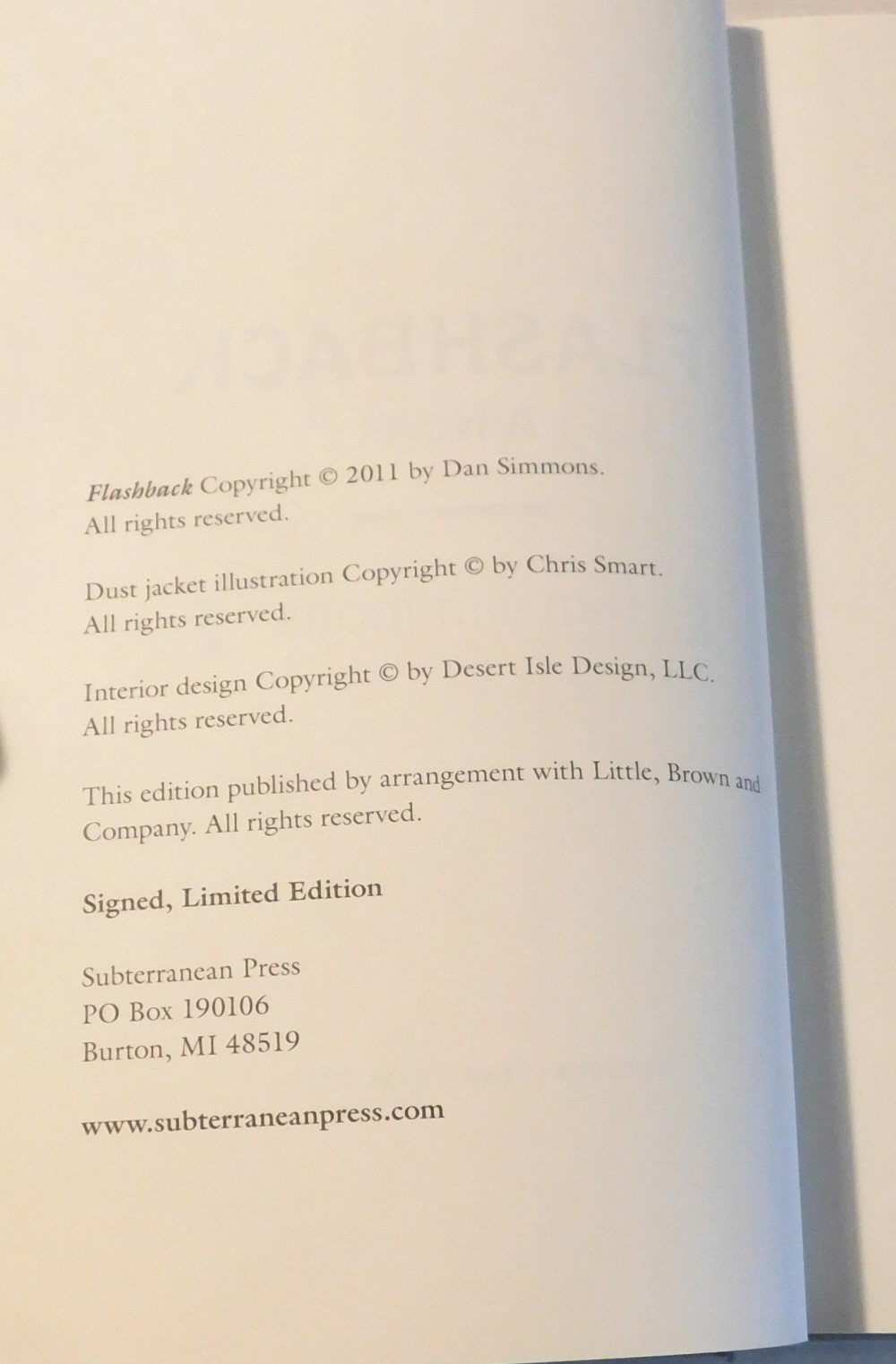 FLASHBACK – LIMITED EDITION SIGNED by DAN SIMMONS – 2011 Subterranean Press