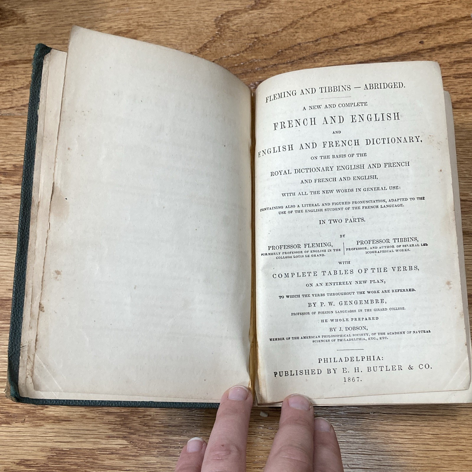 Fleming & Tibbins Abridged French and English Dictionary HC 1867 by E.H. Butler