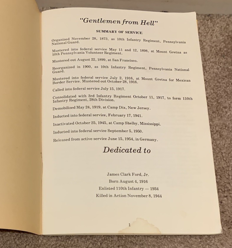110th INFANTRY REGIMENT 28th DIVISION “GENTLEMEN FROM HELL” 1945 WW2 MILITARY