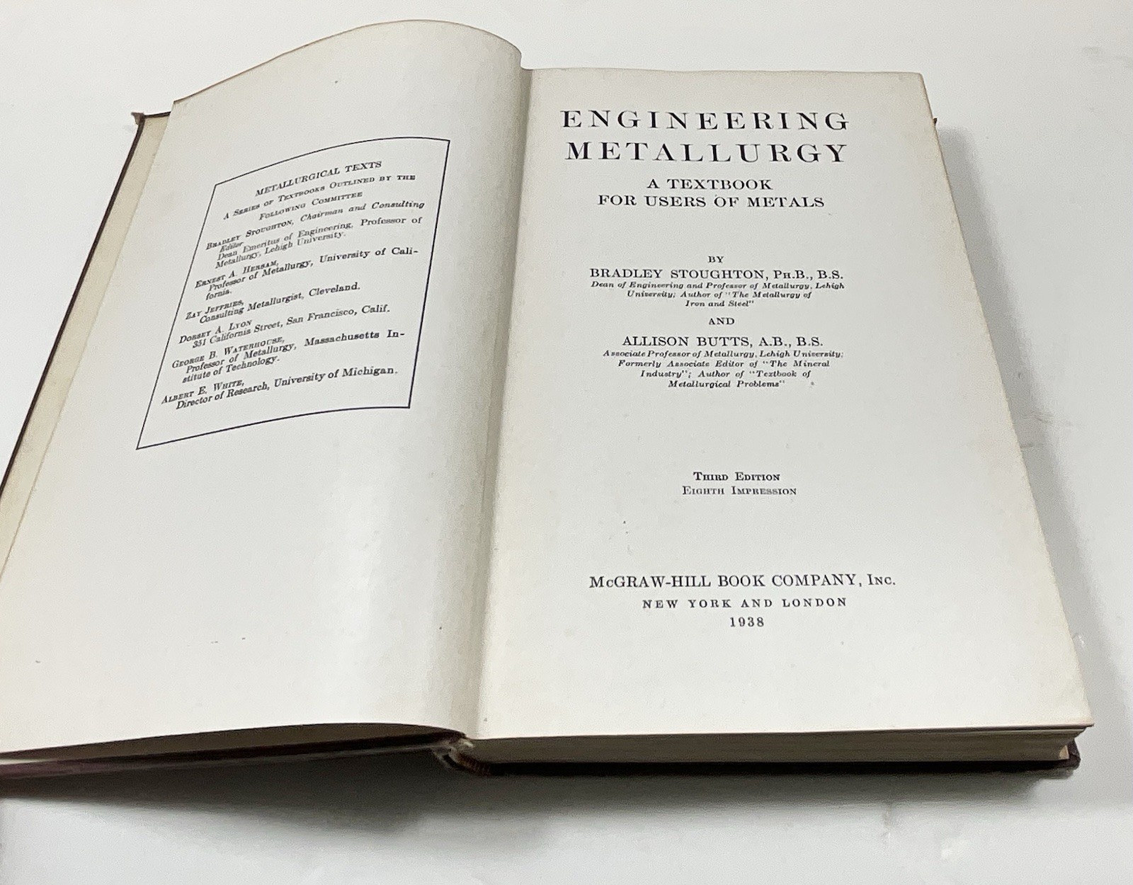 Vintage Engineering Metallurgy, Alloys,Steel Stoughton/Butts 1938 (McGraw-Hill)