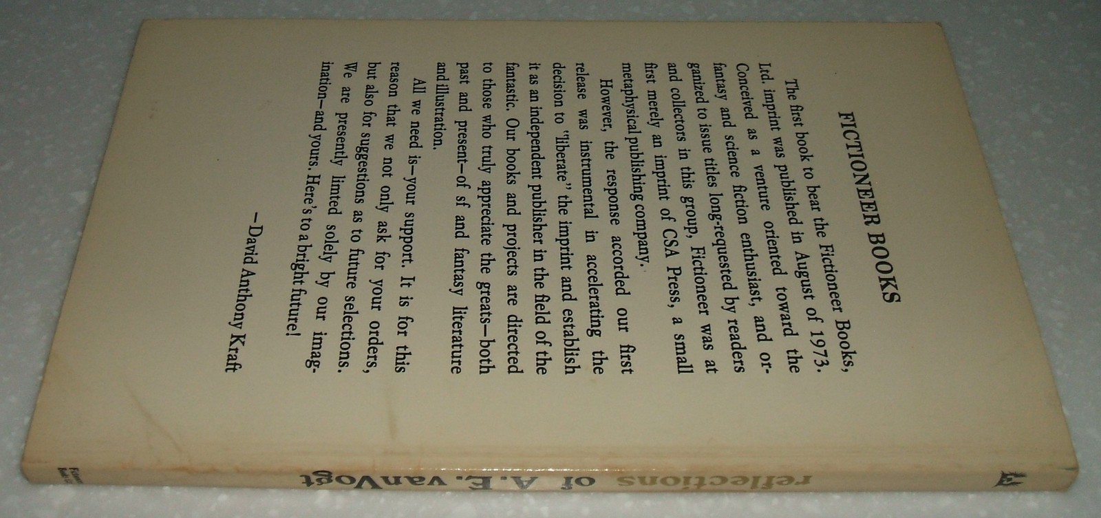 Reflections of A.E. van Vogt by A.E. van Vogt 1975 First Edition, Signed